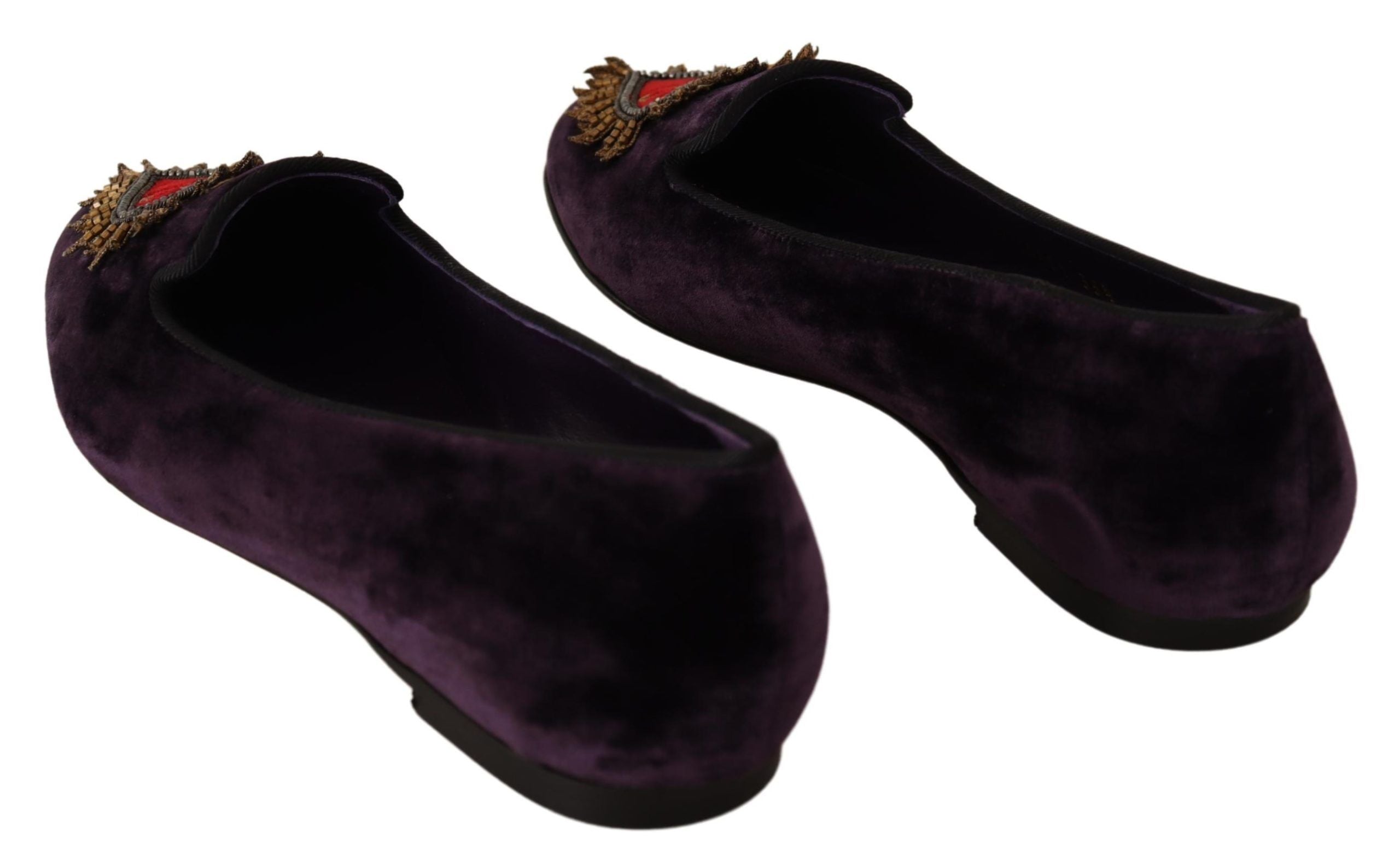 Dolce &amp; Gabbana Chic Purple Velvet Loafers με λεπτομέρεια καρδιάς