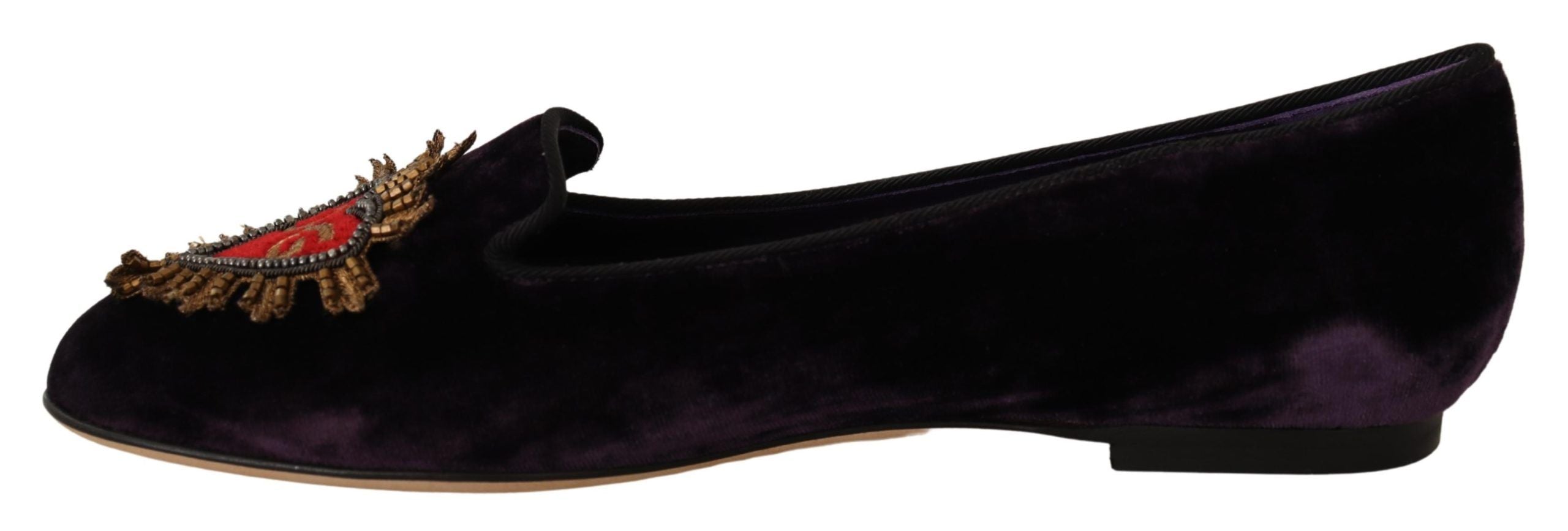 Dolce &amp; Gabbana Chic Purple Velvet Loafers με λεπτομέρεια καρδιάς