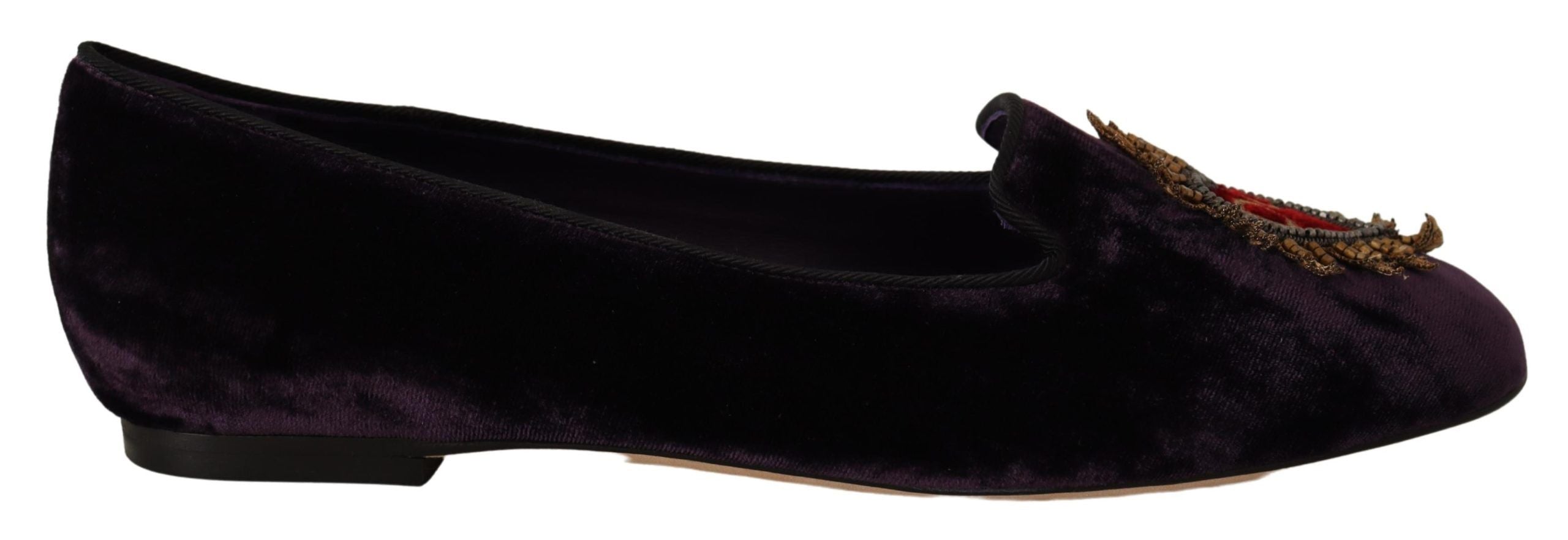 Dolce &amp; Gabbana Chic Purple Velvet Loafers με λεπτομέρεια καρδιάς