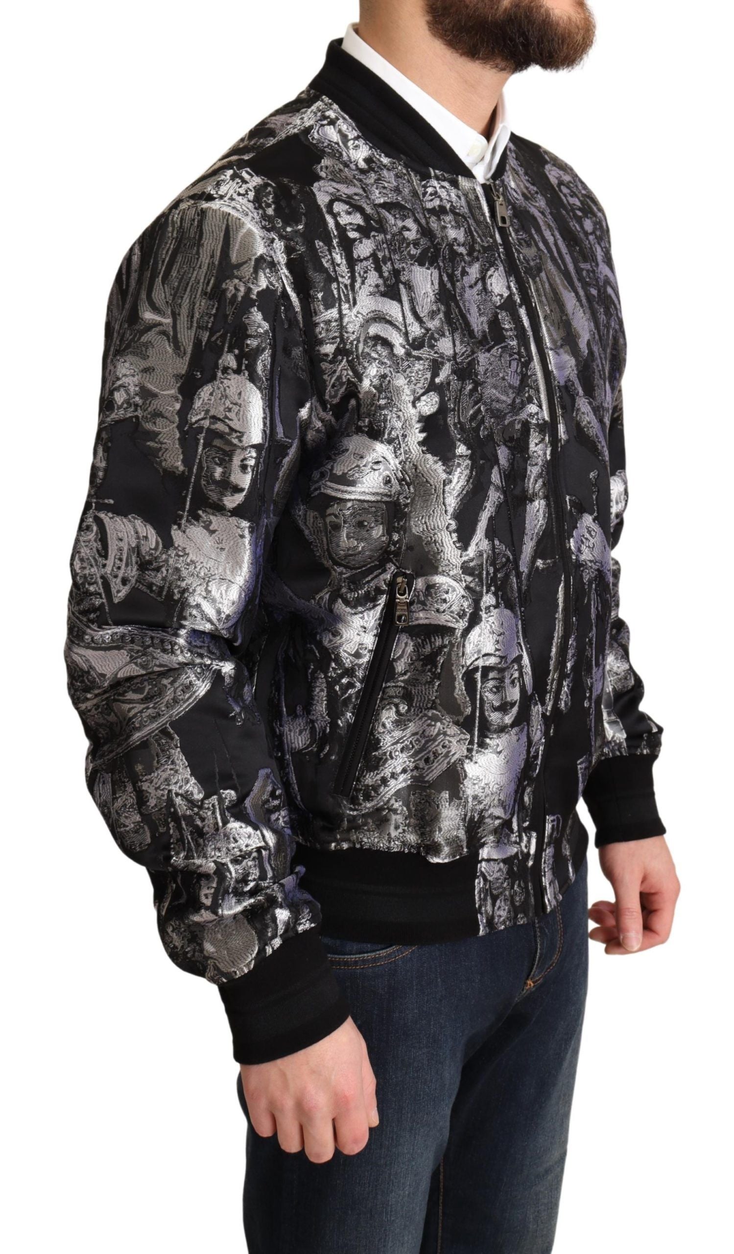 Κομψό μαύρο Bomber Jacket Dolce &amp; Gabbana με ασημί λεπτομέρειες