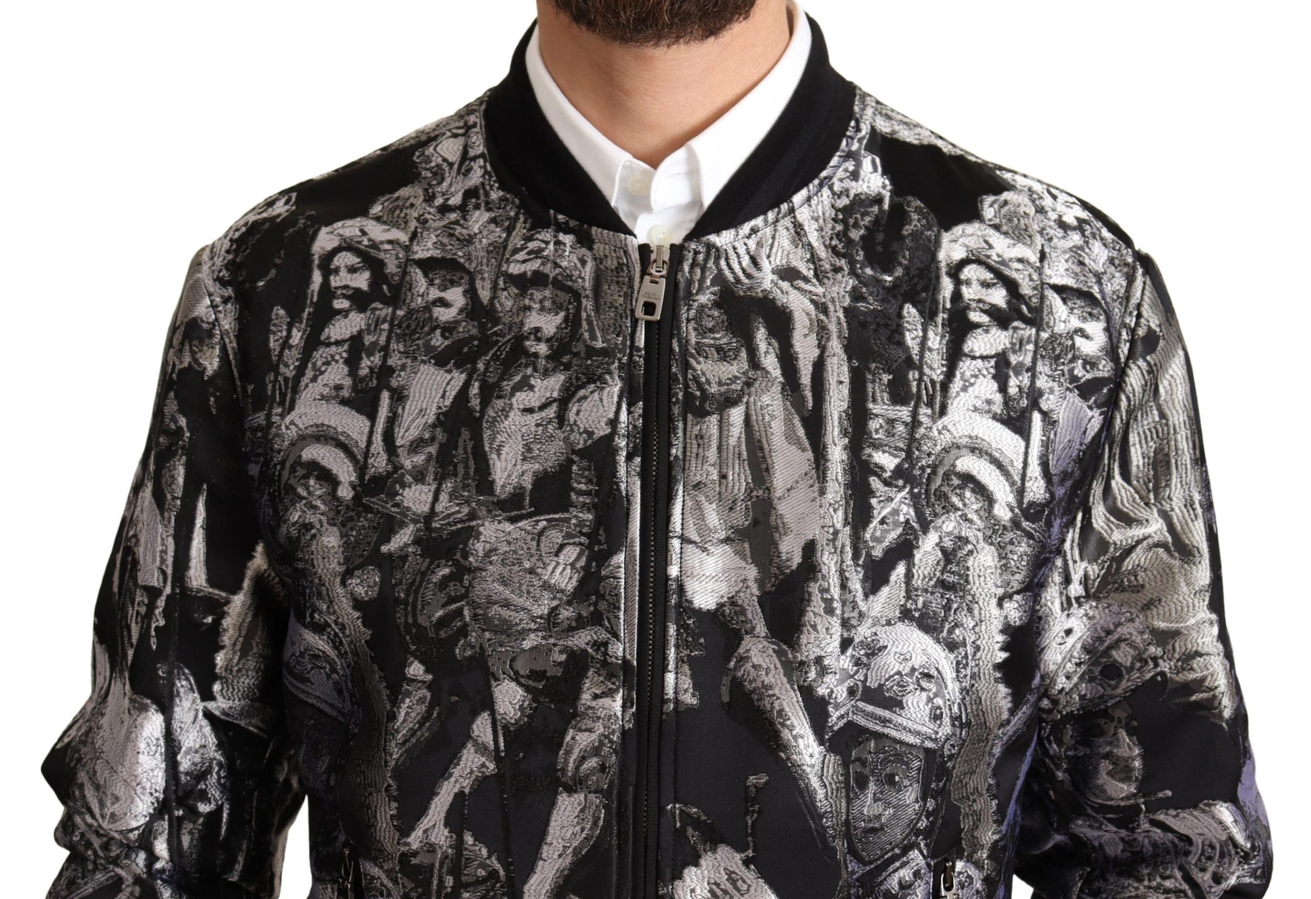 Κομψό μαύρο Bomber Jacket Dolce &amp; Gabbana με ασημί λεπτομέρειες