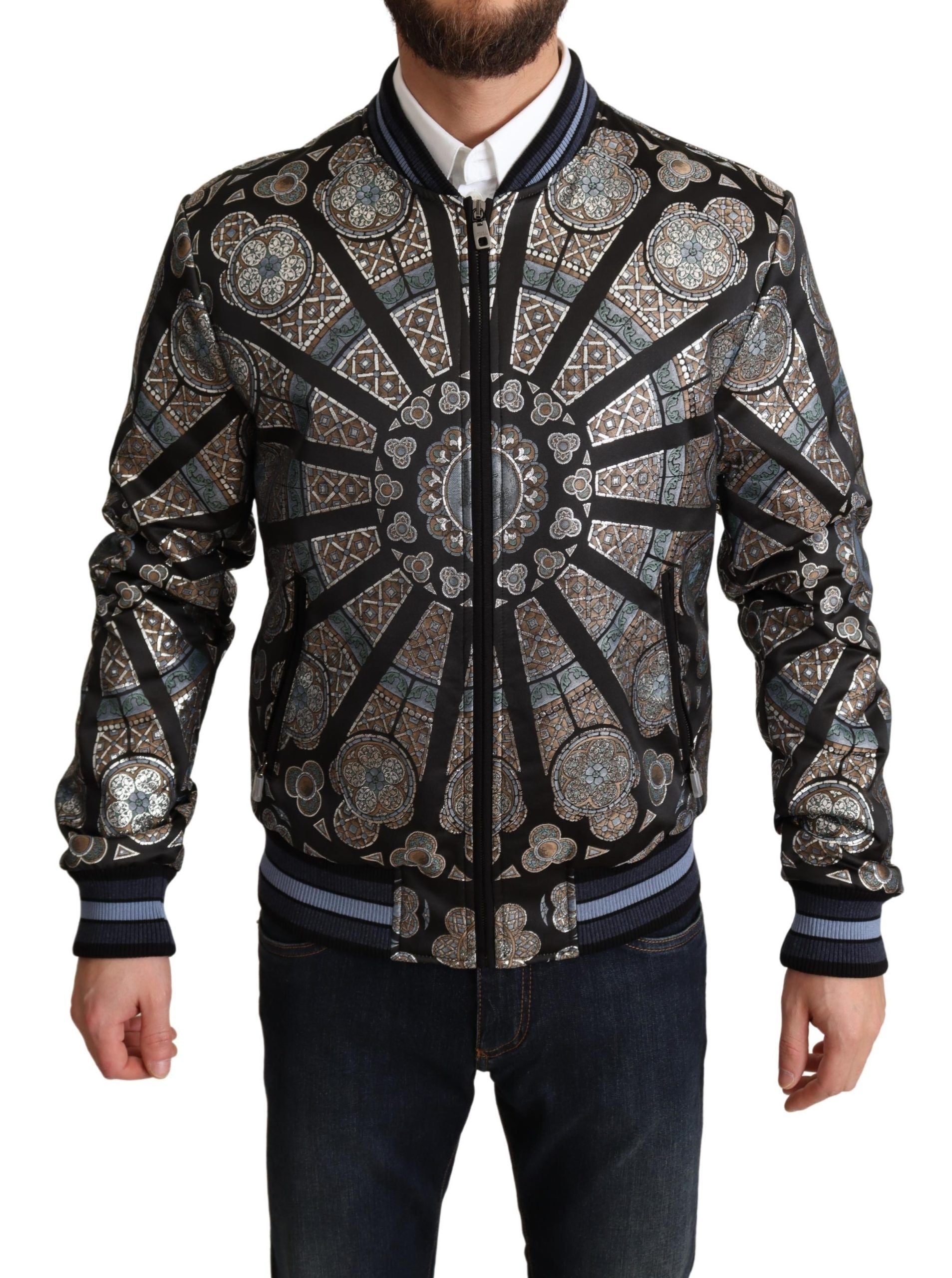 Κομψό Jacquard Bomber Jacket Dolce &amp; Gabbana σε μπλε χρώμα