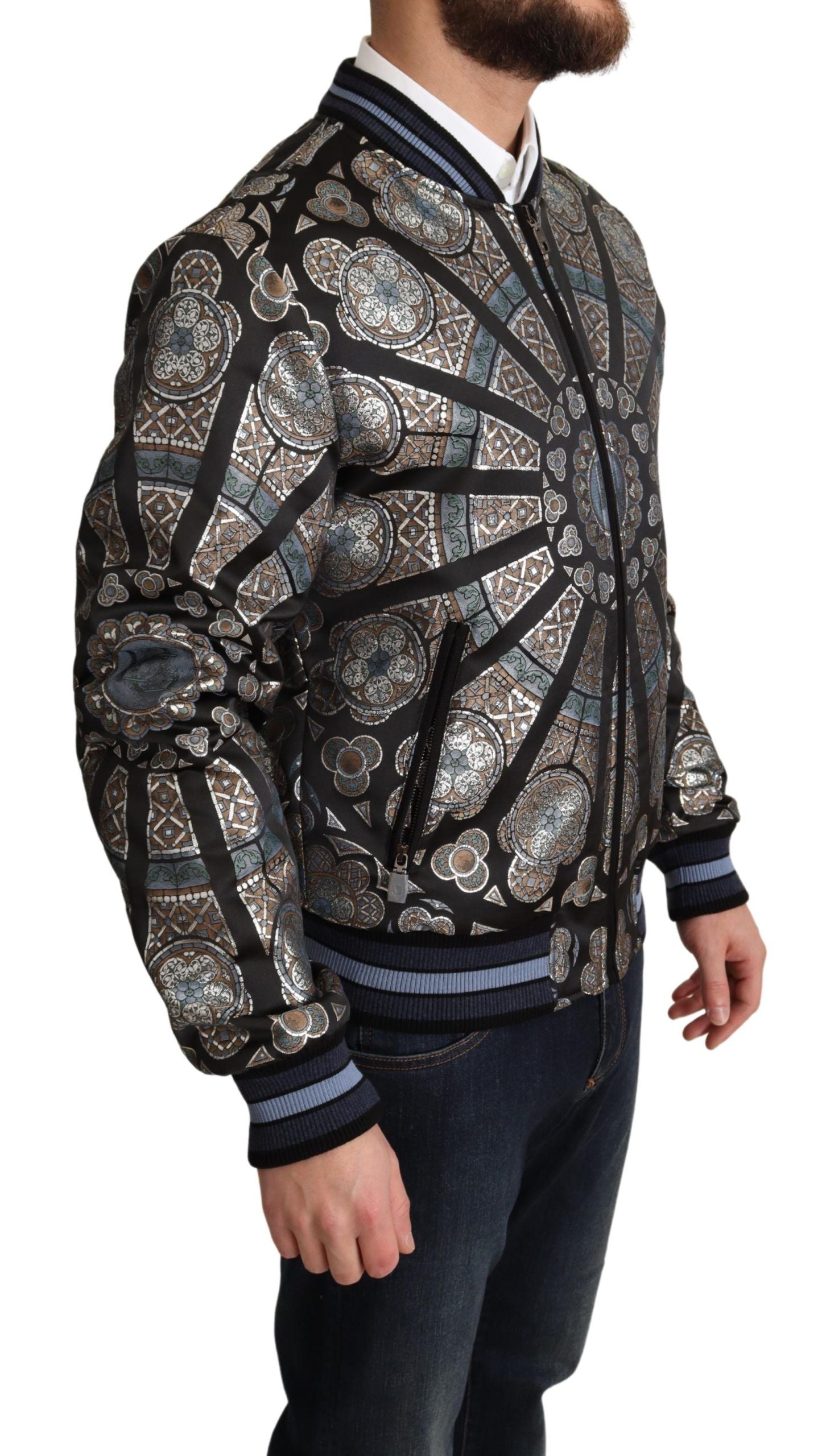 Κομψό Jacquard Bomber Jacket Dolce &amp; Gabbana σε μπλε χρώμα