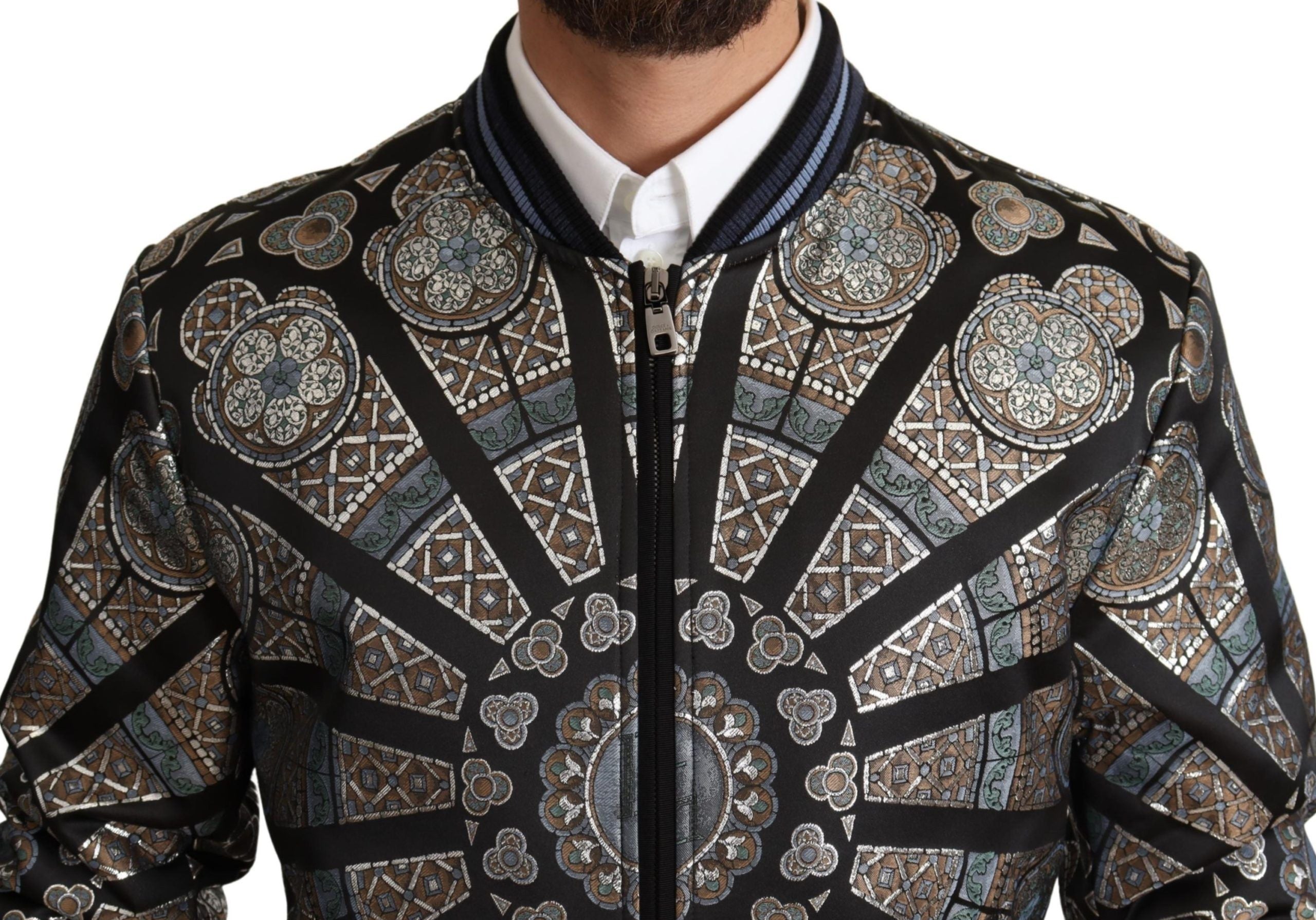 Κομψό Jacquard Bomber Jacket Dolce &amp; Gabbana σε μπλε χρώμα