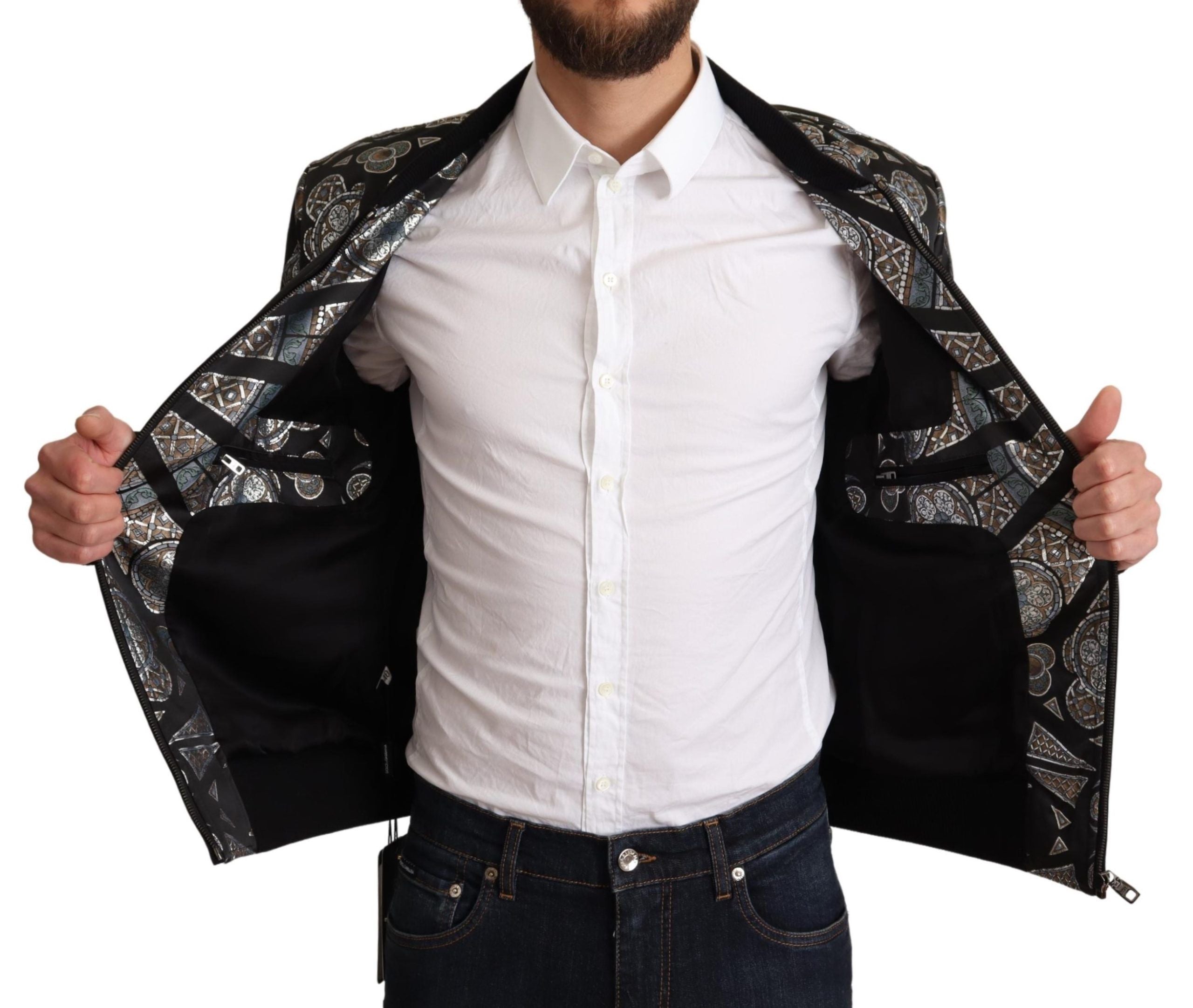 Κομψό Jacquard Bomber Jacket Dolce &amp; Gabbana σε μπλε χρώμα