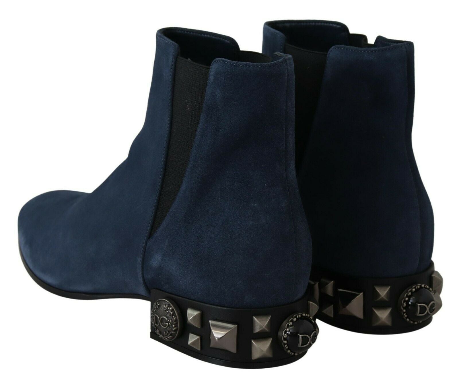 Dolce & Gabbana Chic Blue Suede Mid-Calf Boots with Stud Details