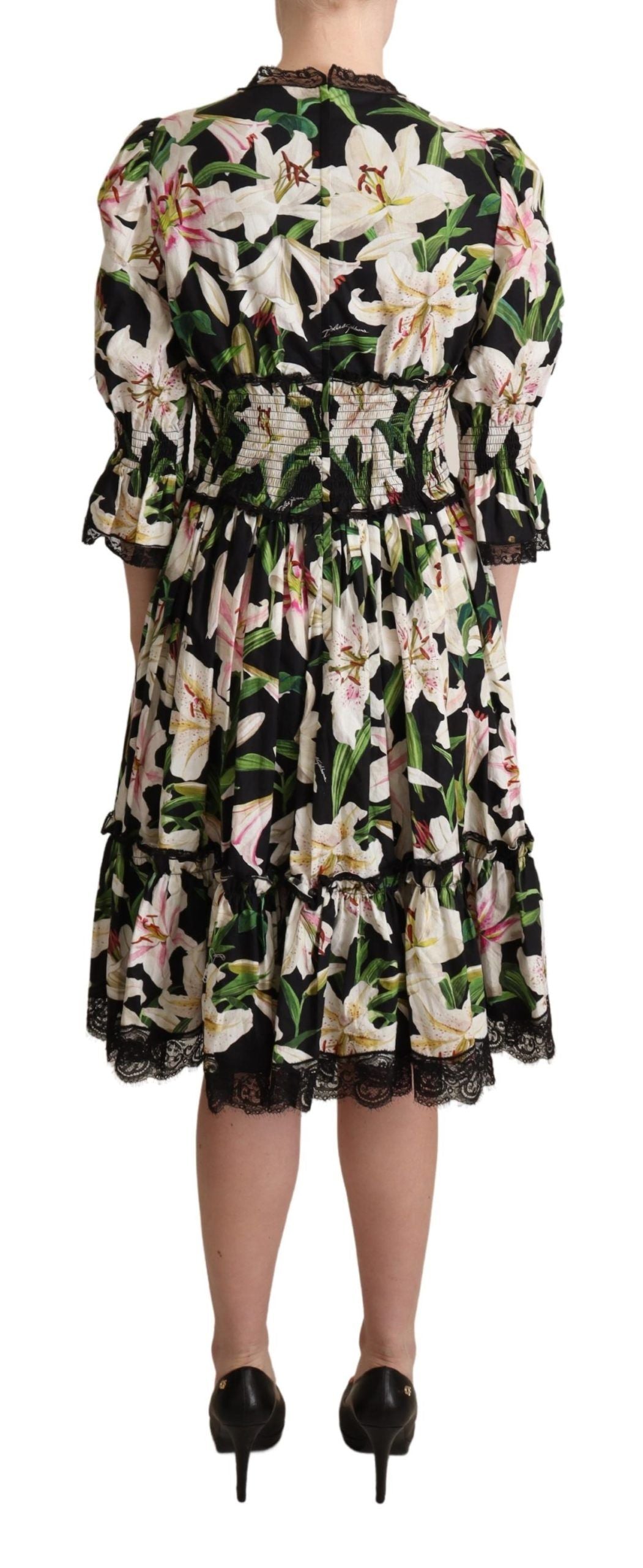 Κομψό Midi φόρεμα Dolce &amp; Gabbana με Lily Print με δαντέλα