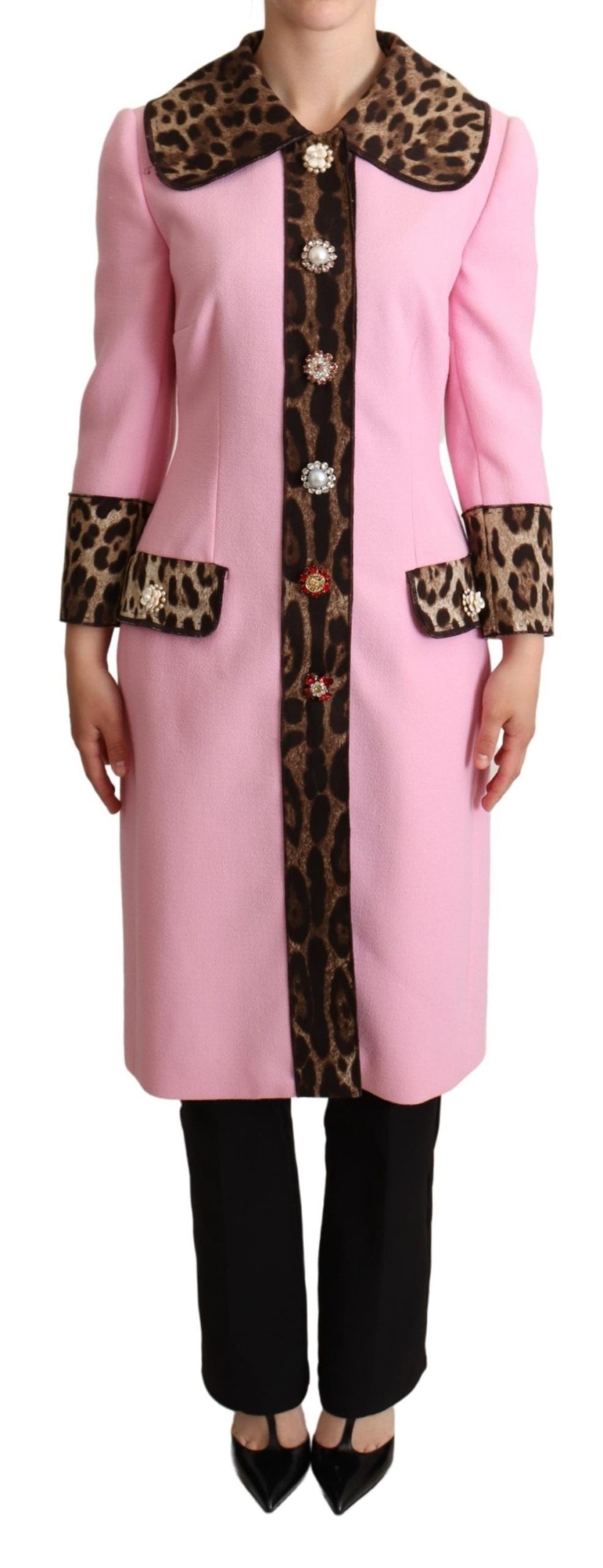 Dolce & Gabbana Chic Pink Leopard Trench με κρυστάλλινα κουμπιά