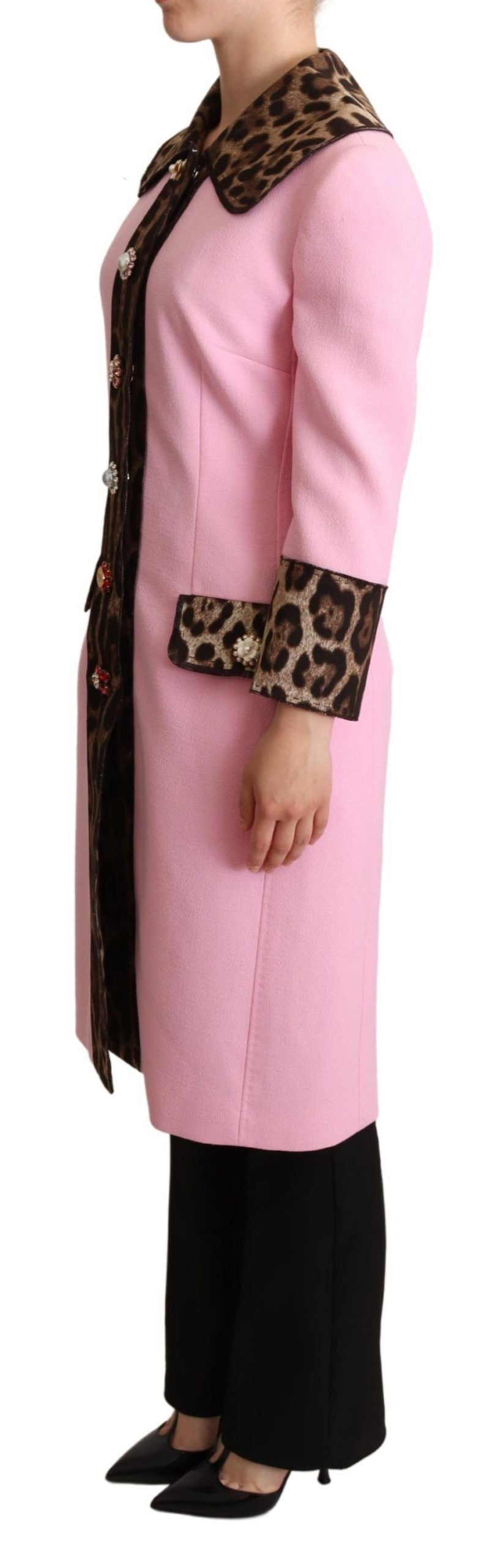 Dolce & Gabbana Chic Pink Leopard Trench με κρυστάλλινα κουμπιά