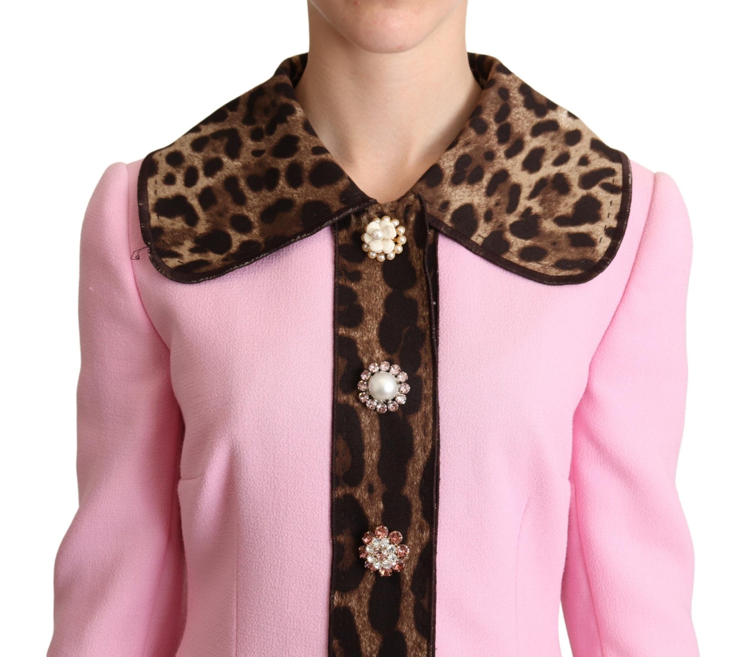 Dolce & Gabbana Chic Pink Leopard Trench με κρυστάλλινα κουμπιά