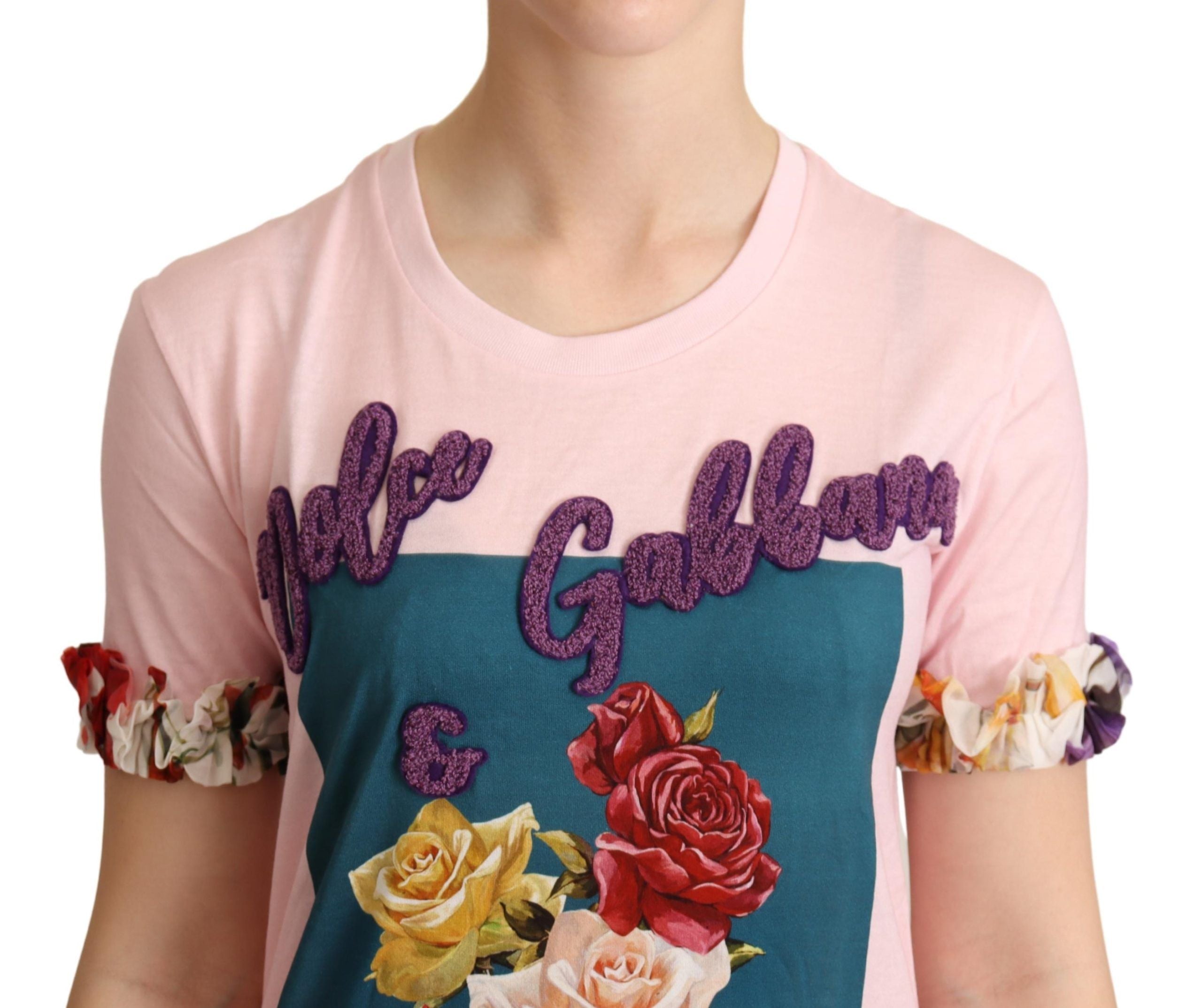 Dolce & Gabbana Κομψό T-Shirt με Εφαρμογή Ρόδων