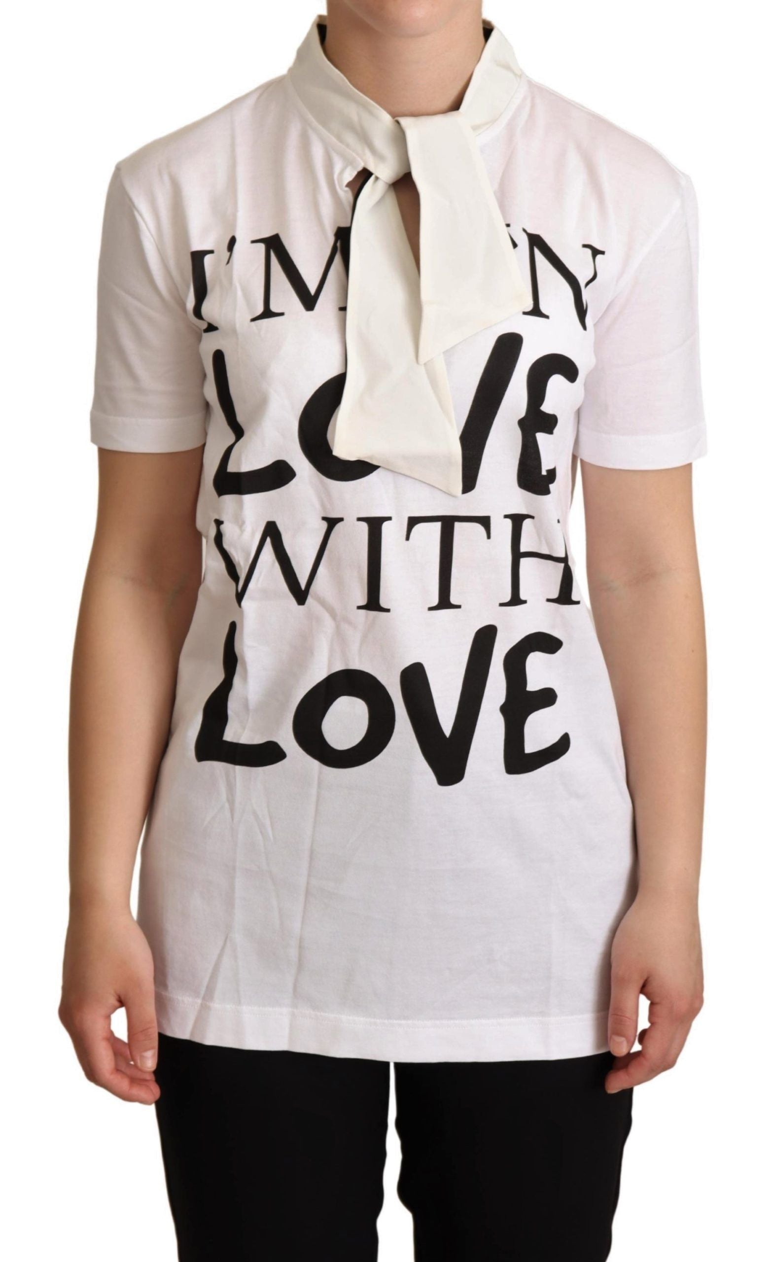 Dolce &amp; Gabbana Chic White Love Motif Silk-Blend Tee