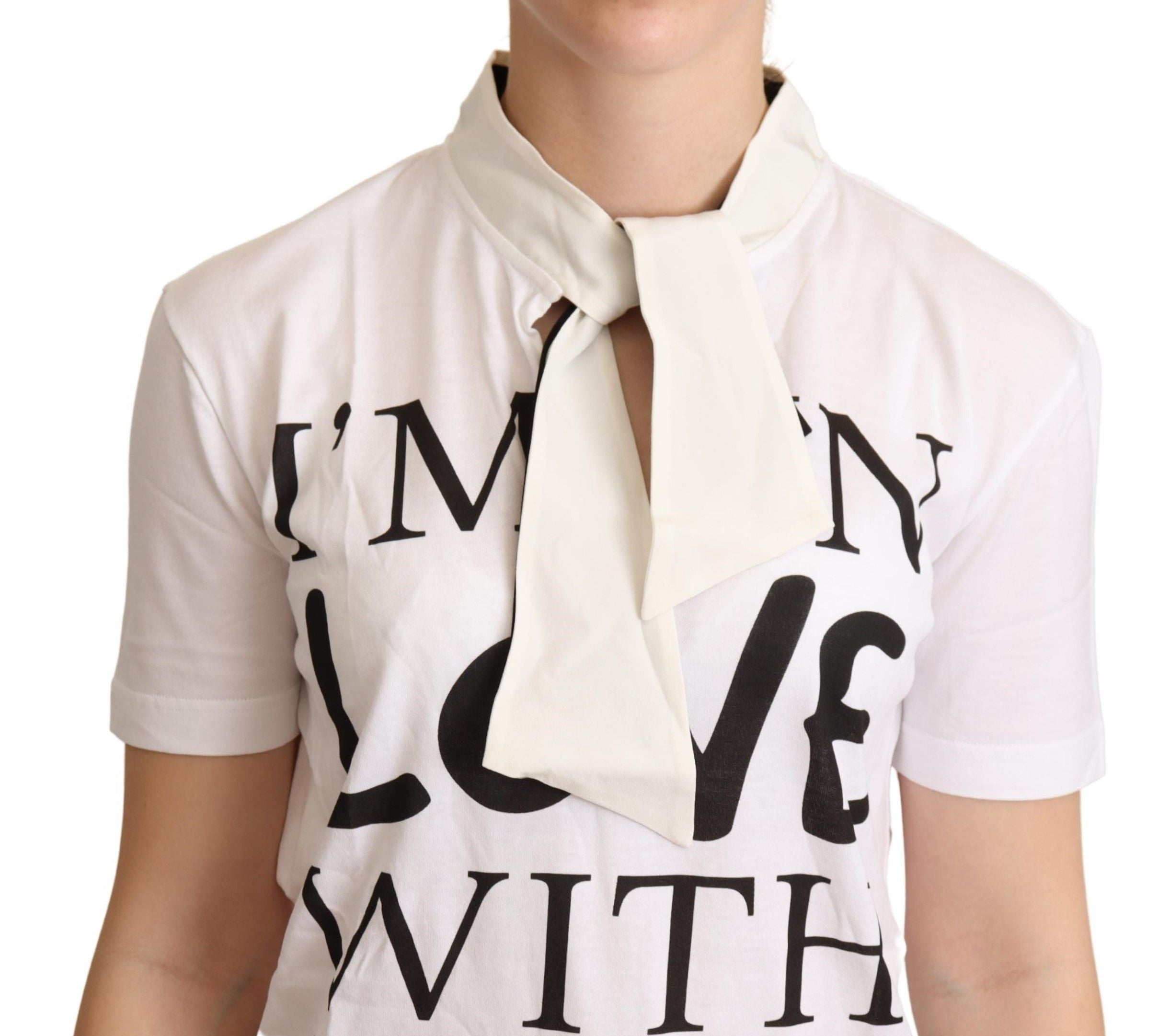 Dolce &amp; Gabbana Chic White Love Motif Silk-Blend Tee