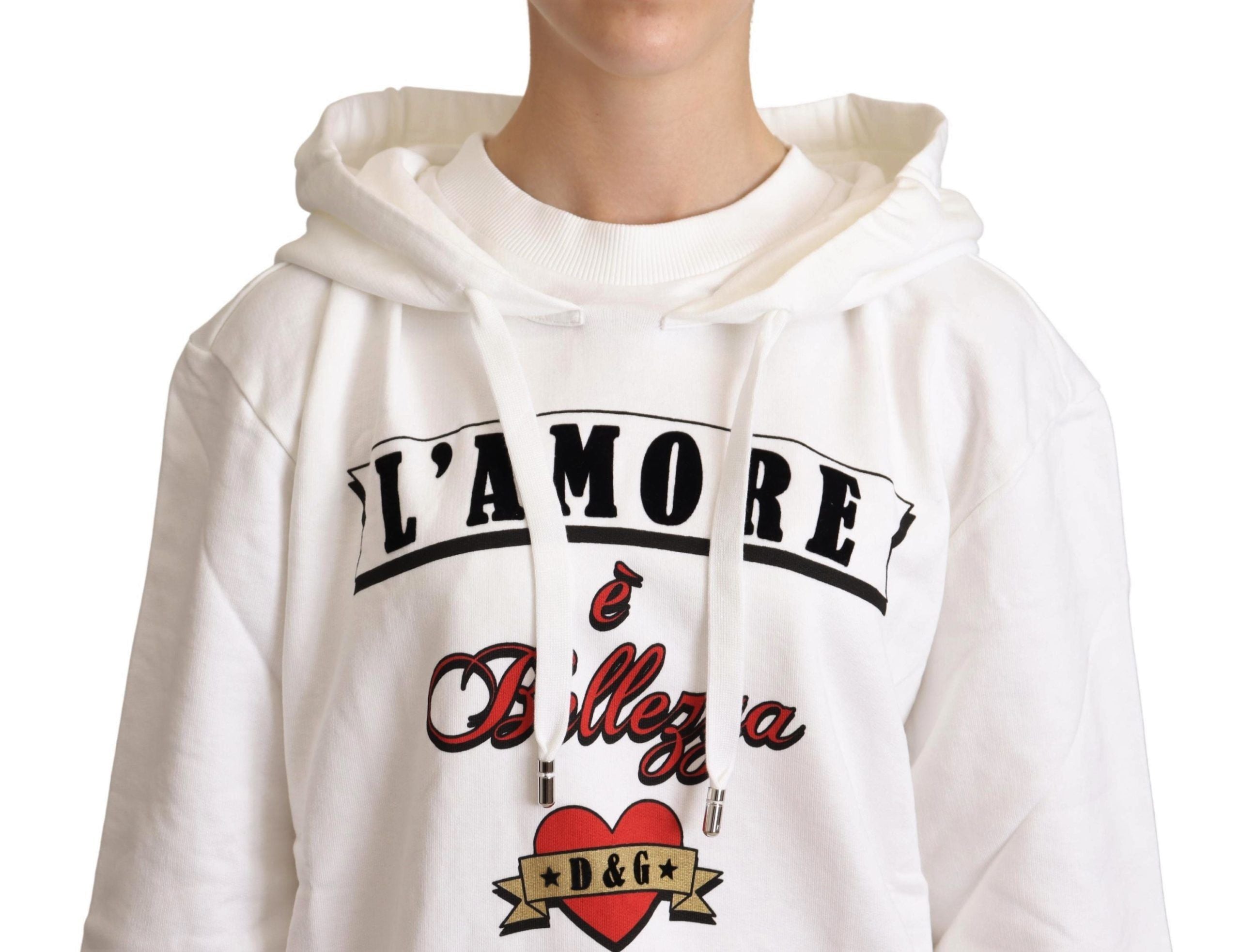 Πουλόβερ Dolce &amp; Gabbana White L'Amore Motive με κουκούλα