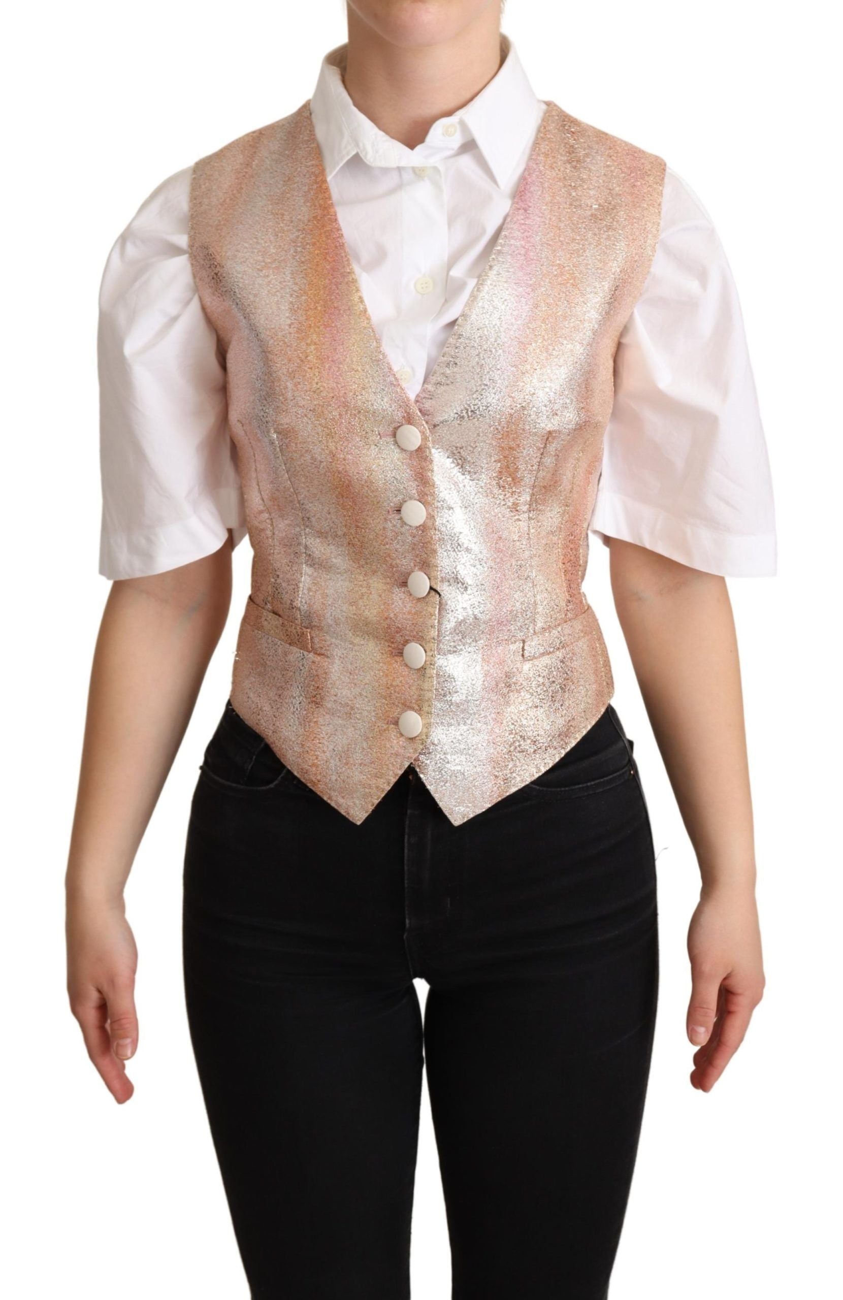 Dolce & Gabbana Elegant Pink Metallic Sheen Waistcoat