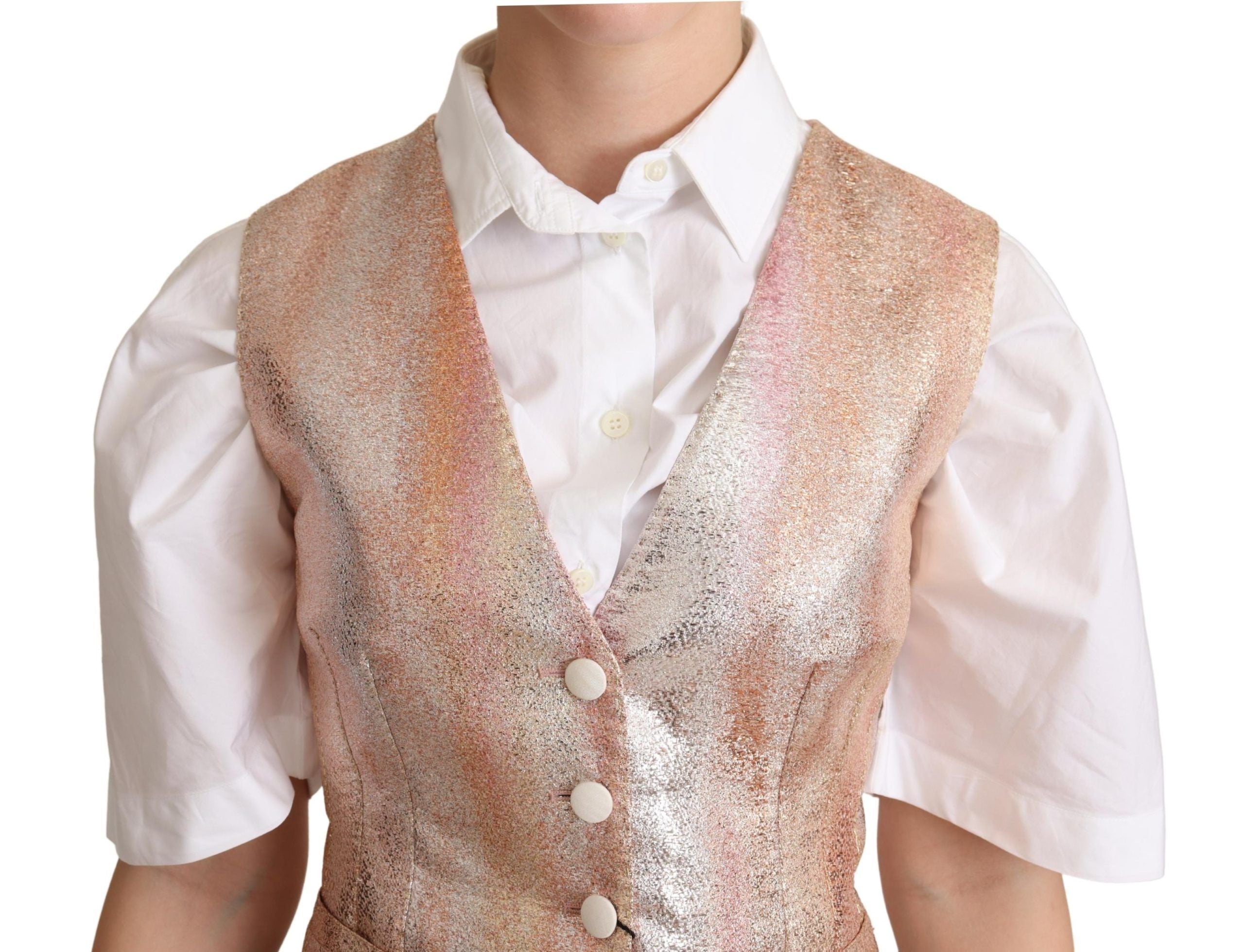 Dolce & Gabbana Elegant Pink Metallic Sheen Waistcoat