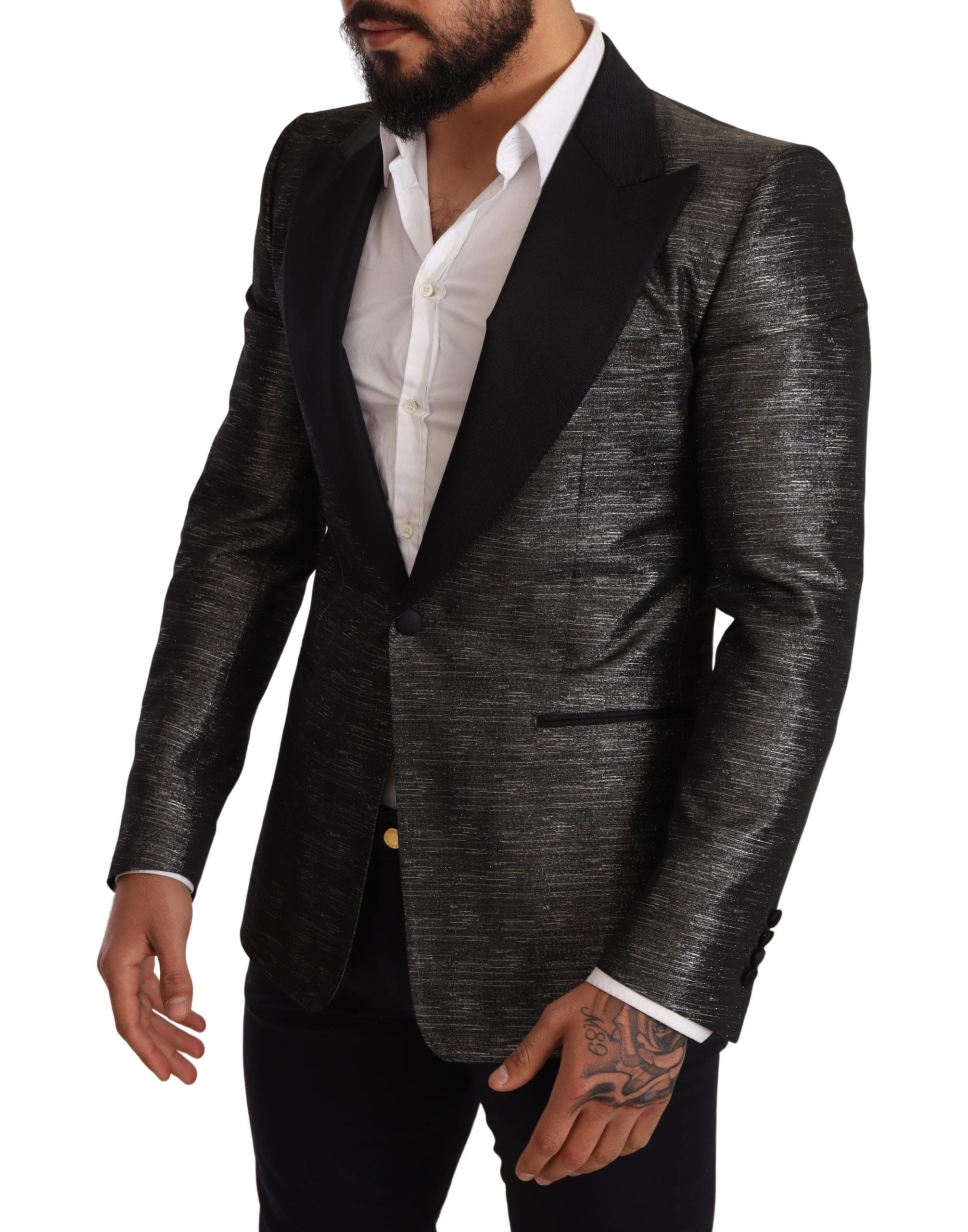 Dolce &amp; Gabbana Metallic Grey Jacquard Slim Fit Blazer