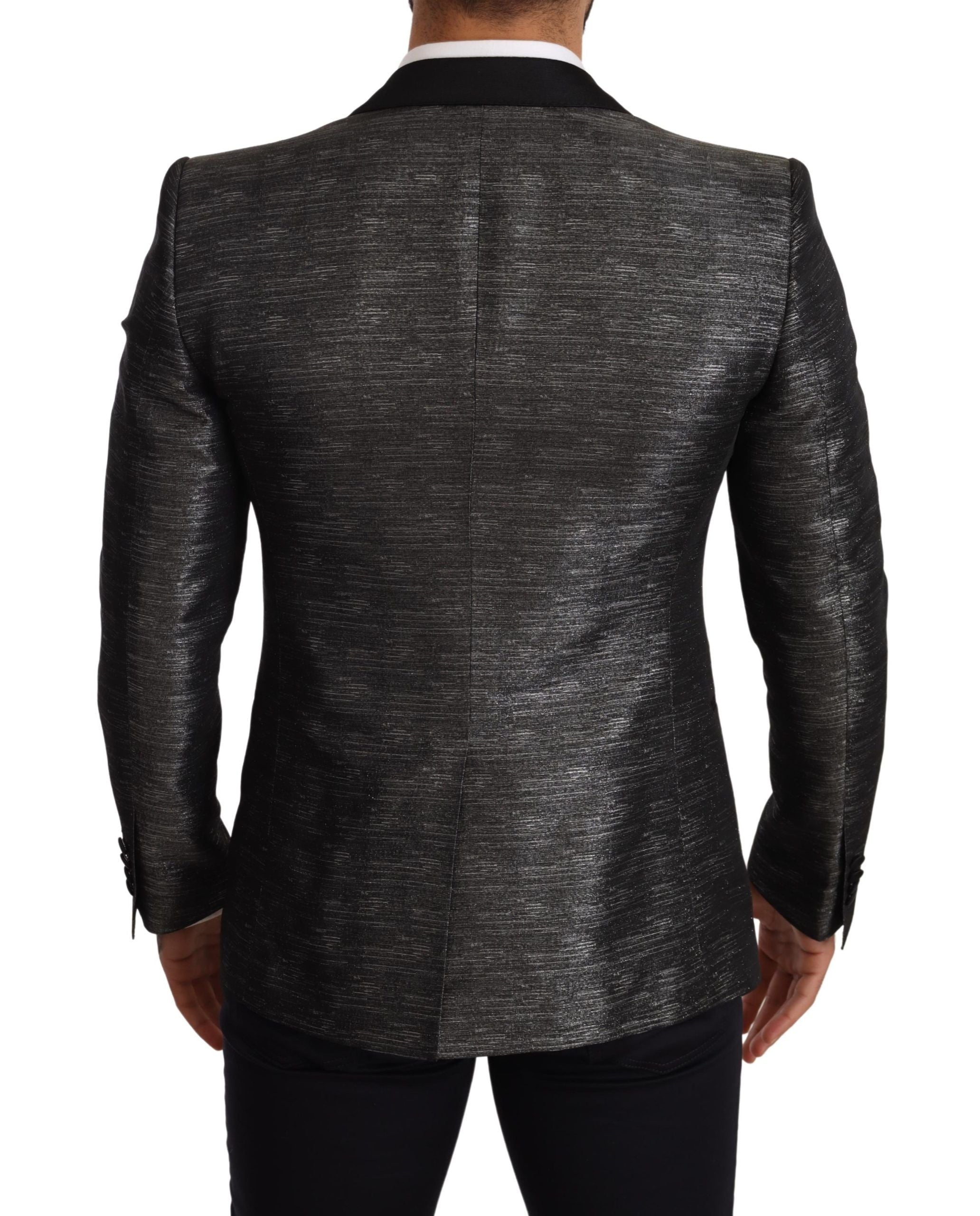 Dolce &amp; Gabbana Metallic Grey Jacquard Slim Fit Blazer