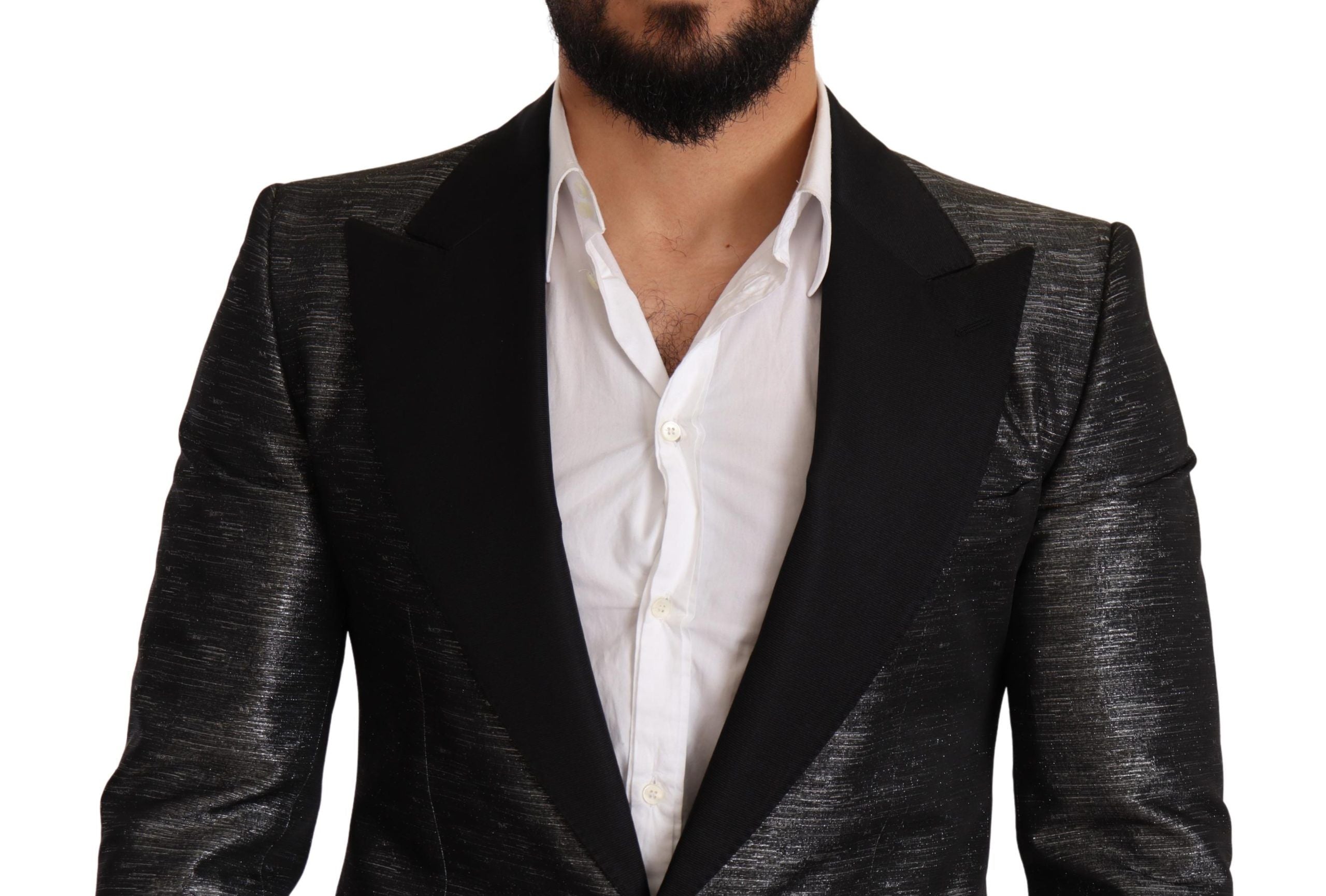 Dolce &amp; Gabbana Metallic Grey Jacquard Slim Fit Blazer