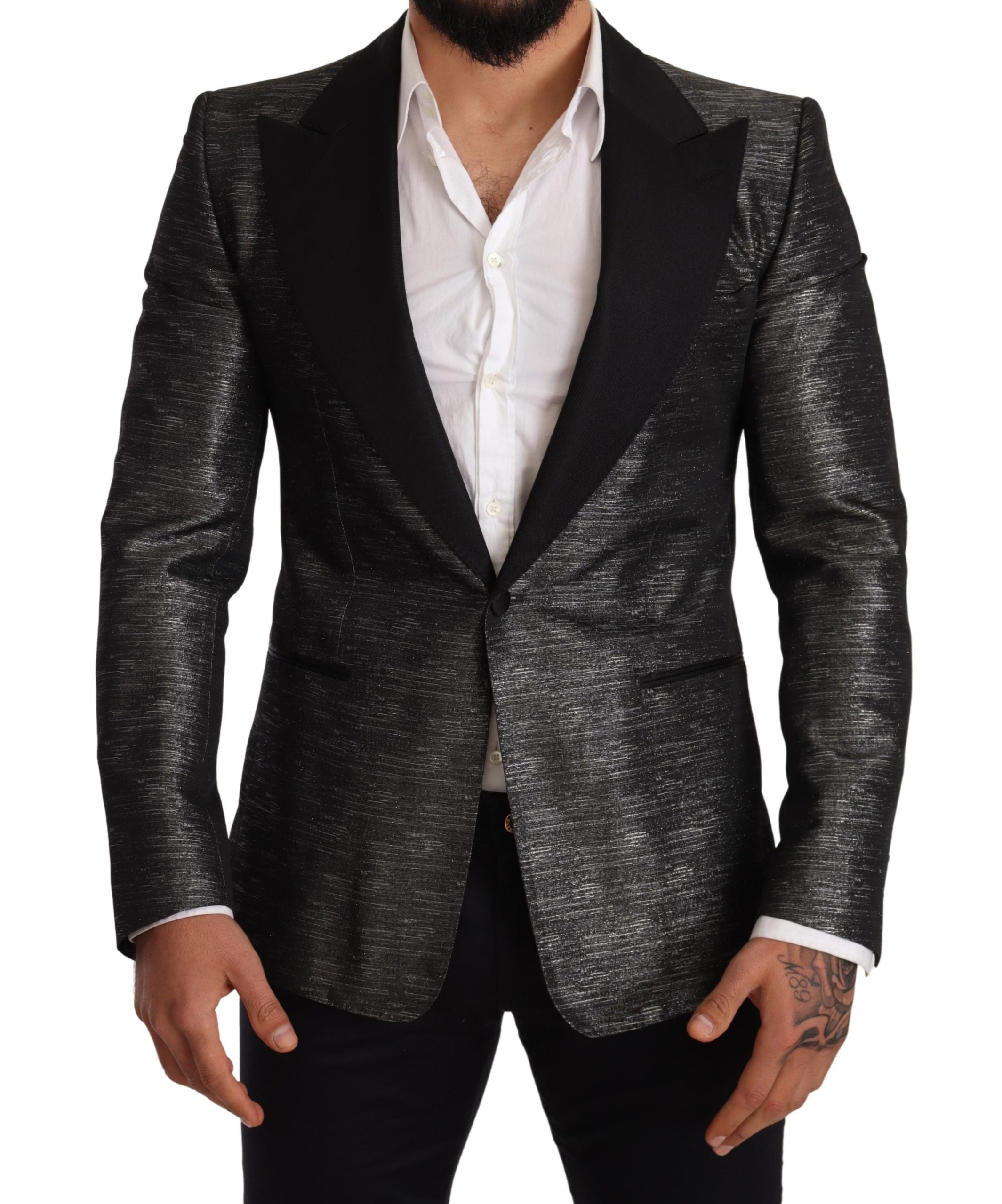 Dolce &amp; Gabbana Metallic Grey Jacquard Slim Fit Blazer