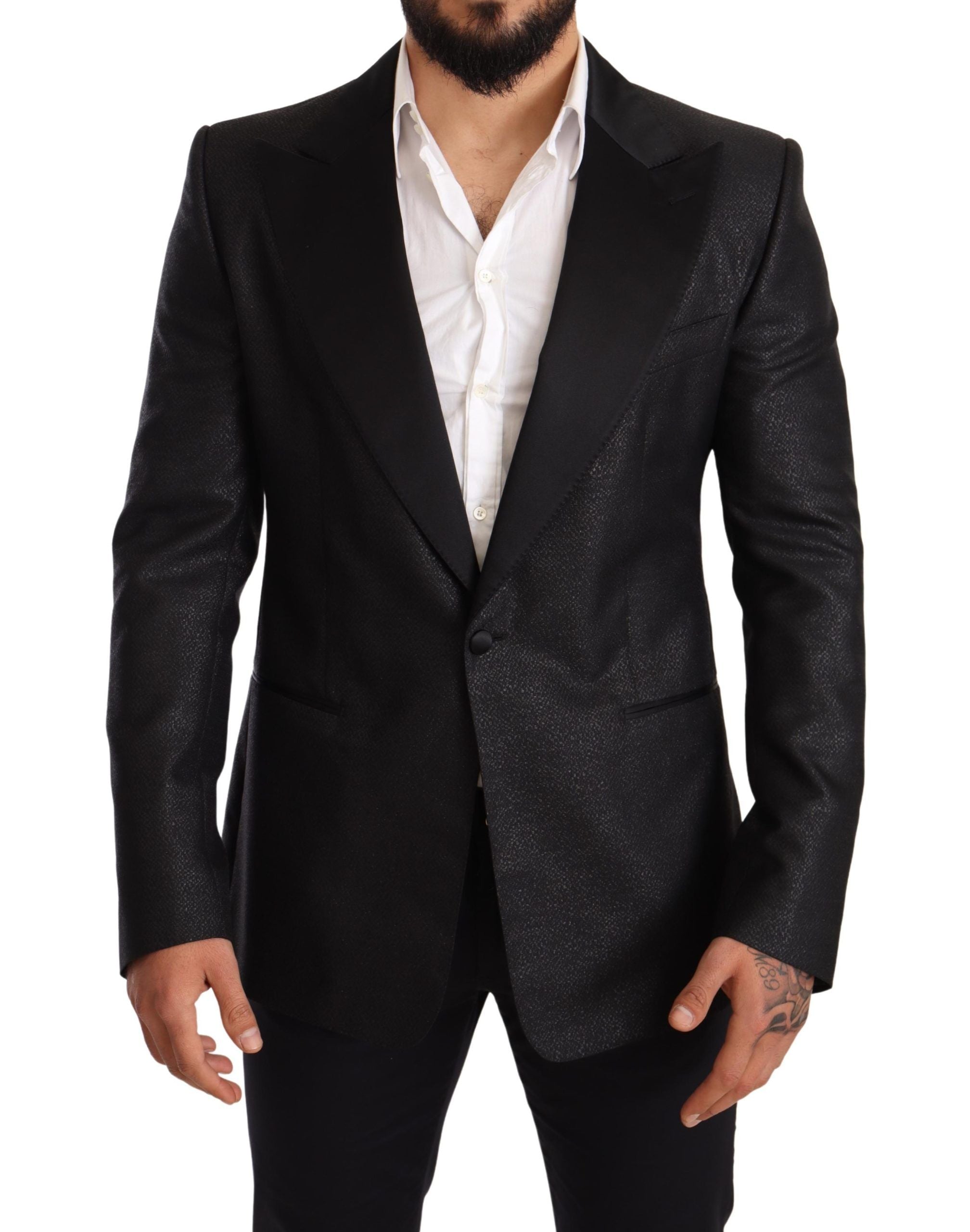 Dolce &amp; Gabbana Κομψό Μαύρο Μεταλλικό Slim Fit Blazer Jacket