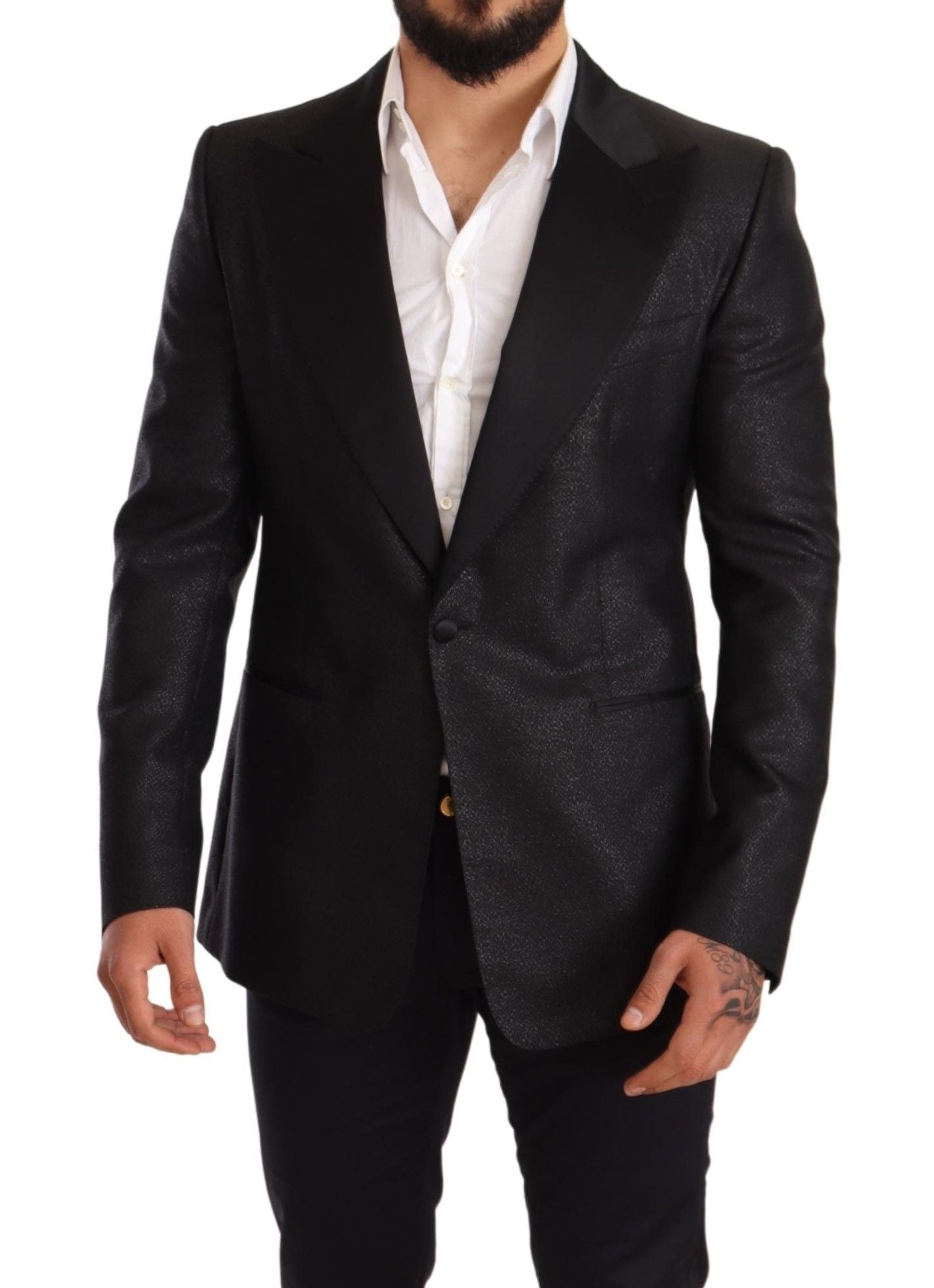 Dolce &amp; Gabbana Κομψό Μαύρο Μεταλλικό Slim Fit Blazer Jacket