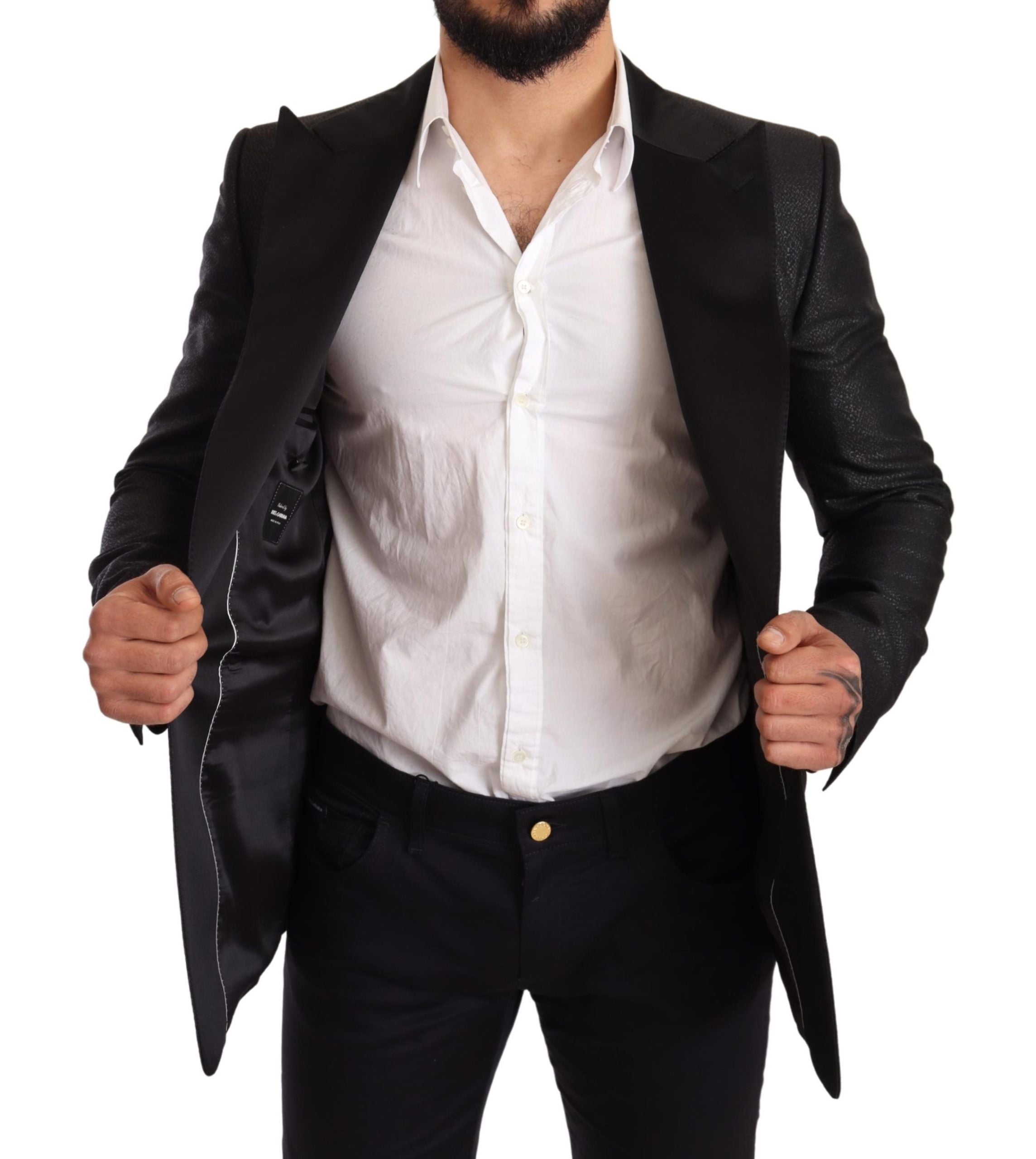 Dolce &amp; Gabbana Κομψό Μαύρο Μεταλλικό Slim Fit Blazer Jacket