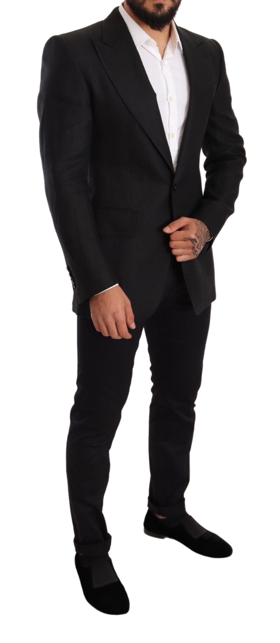 Μαύρο λινό σακάκι Dolce &amp; Gabbana Elegant Slim Fit