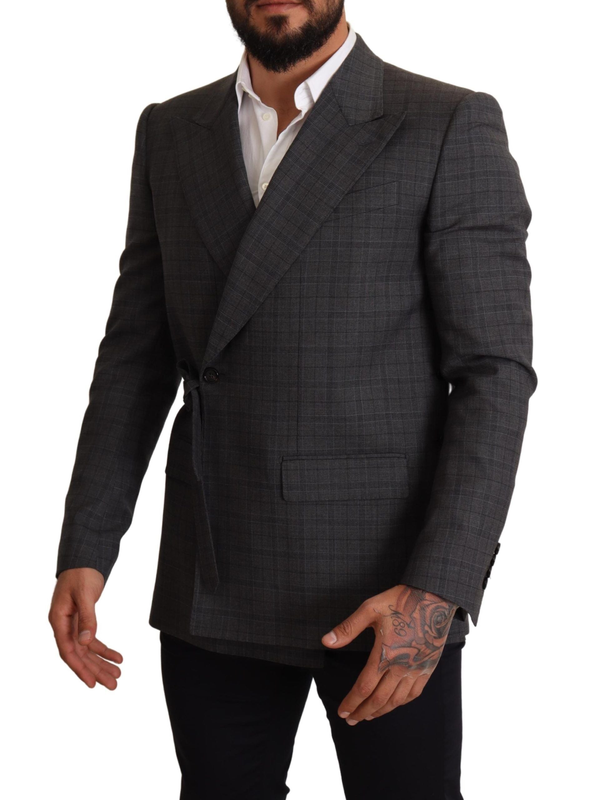 Dolce &amp; Gabbana Chic Grey Check Martini Slim Fit Double Breasted Blazer