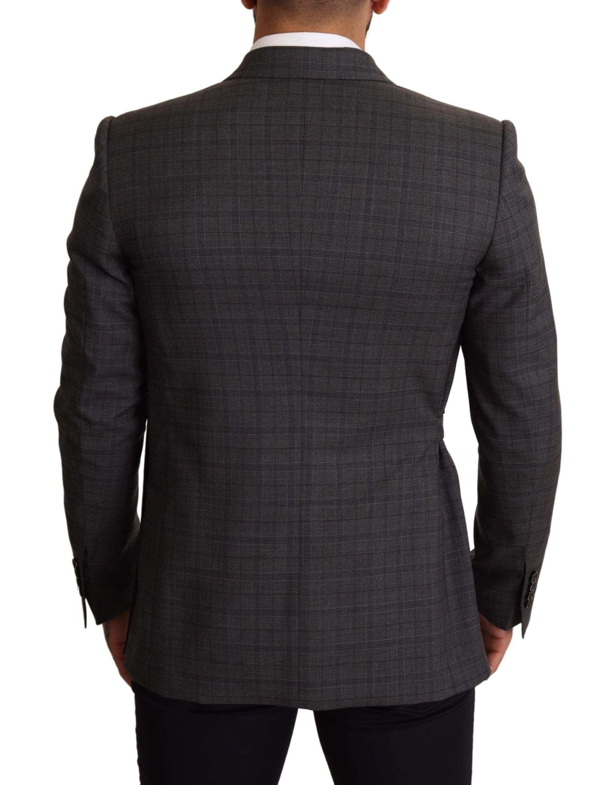 Dolce &amp; Gabbana Chic Grey Check Martini Slim Fit Double Breasted Blazer