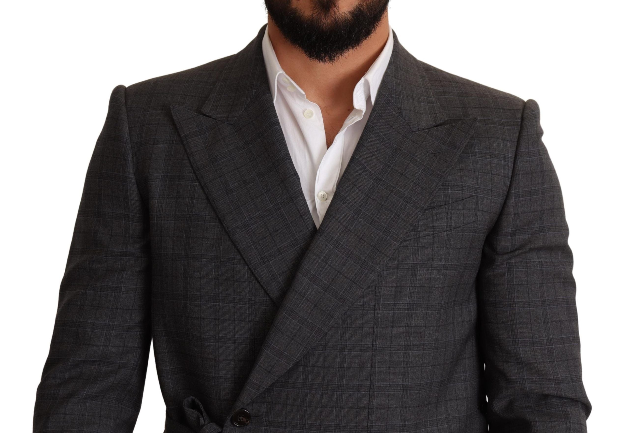 Dolce &amp; Gabbana Chic Grey Check Martini Slim Fit Double Breasted Blazer