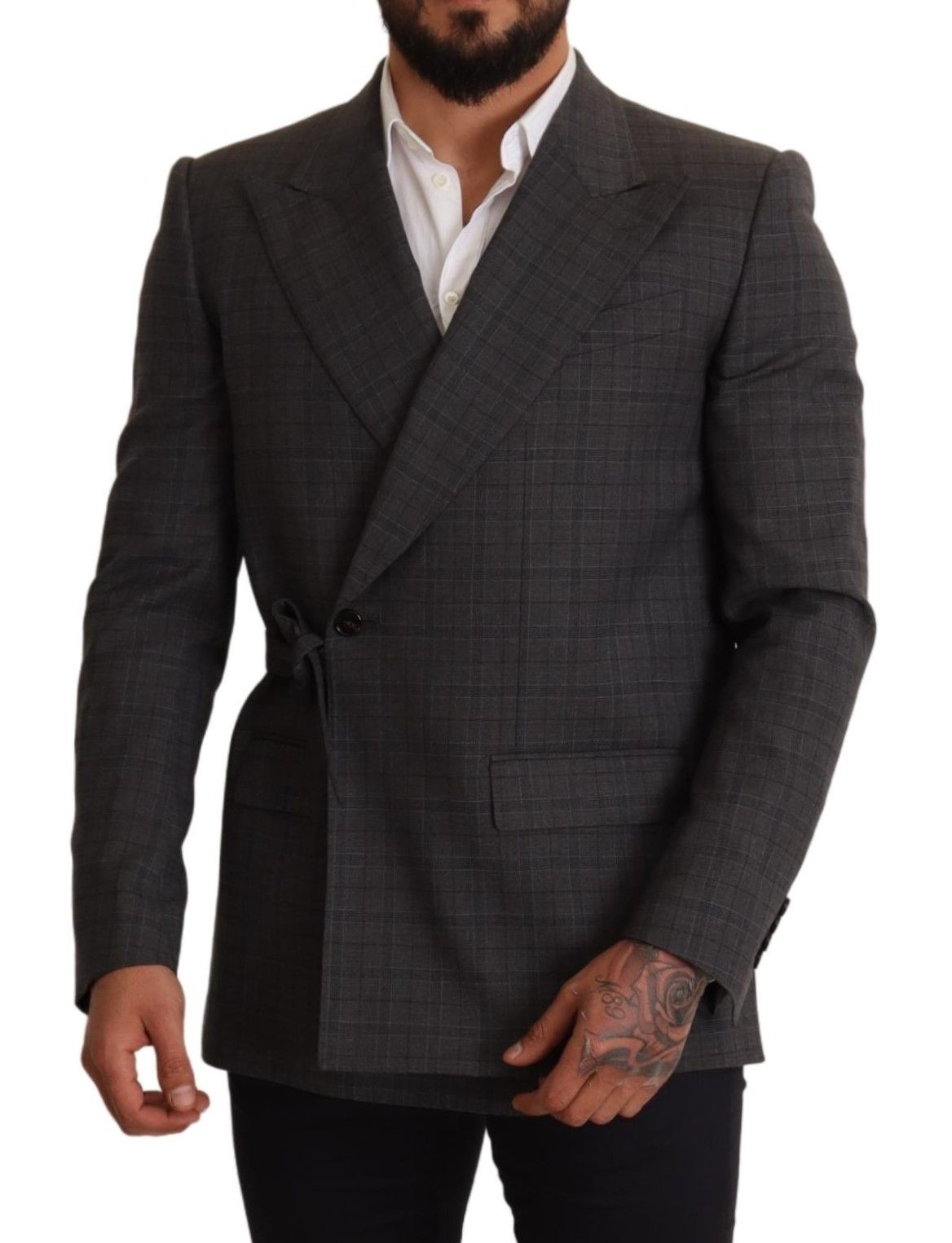 Dolce &amp; Gabbana Chic Grey Check Martini Slim Fit Double Breasted Blazer