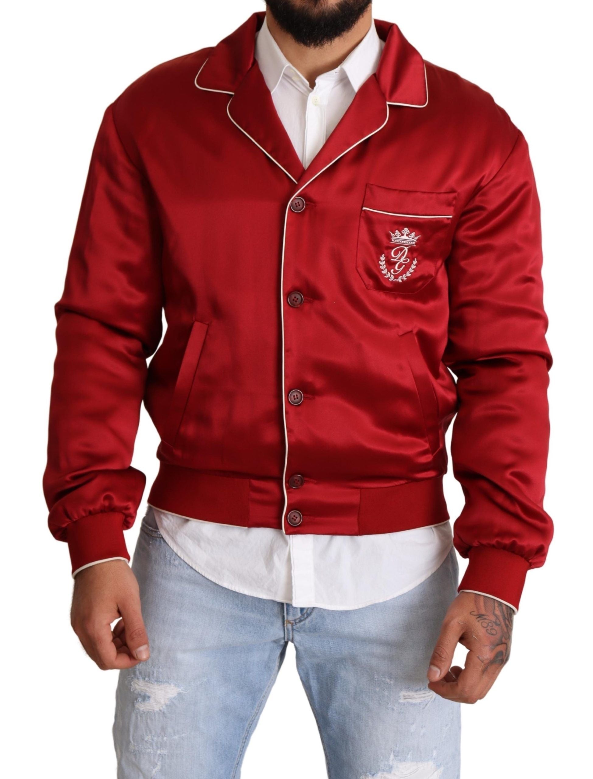 Dolce &amp; Gabbana Πολυτελές Silk Red Bomber Jacket