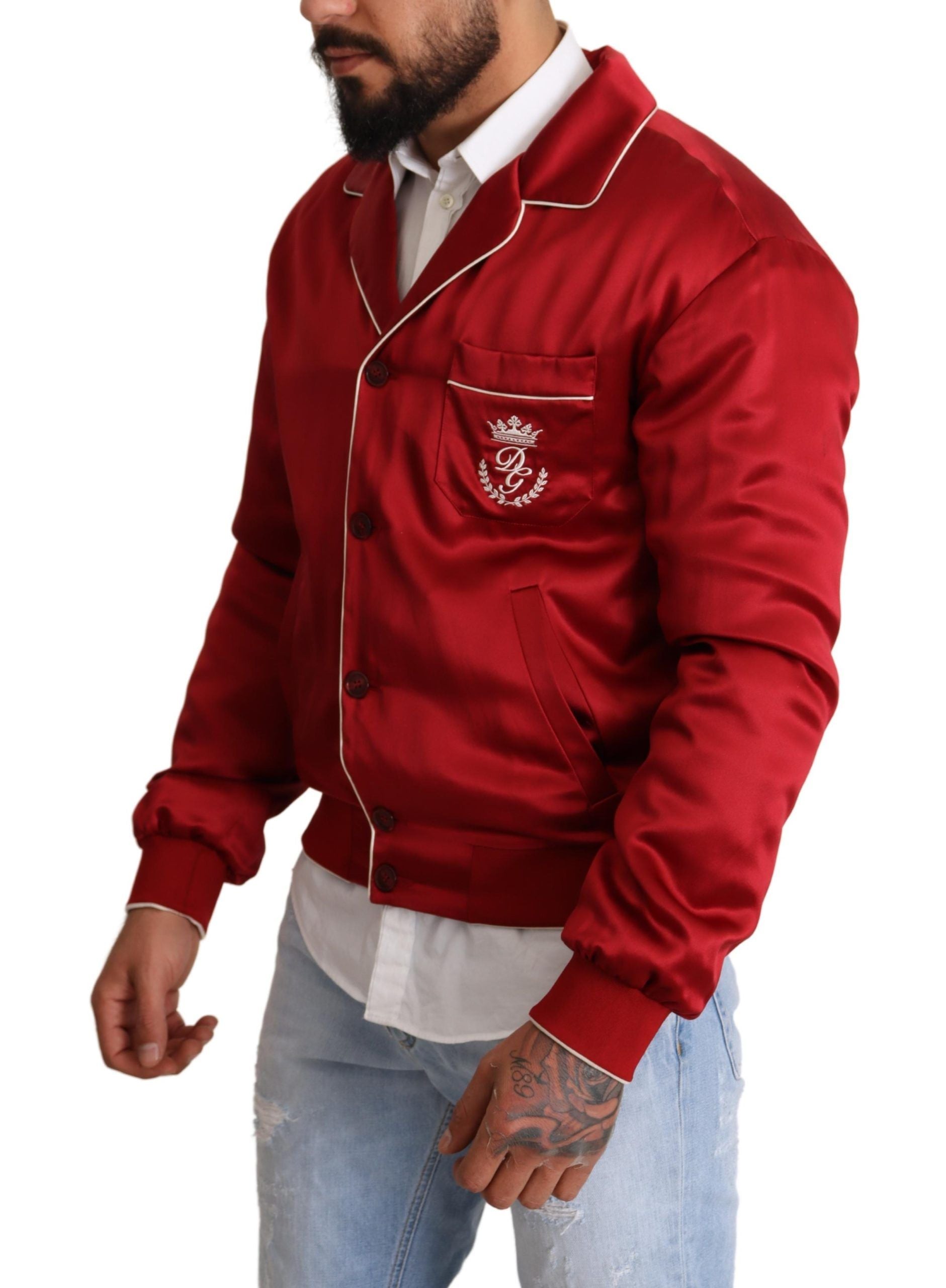 Dolce &amp; Gabbana Πολυτελές Silk Red Bomber Jacket