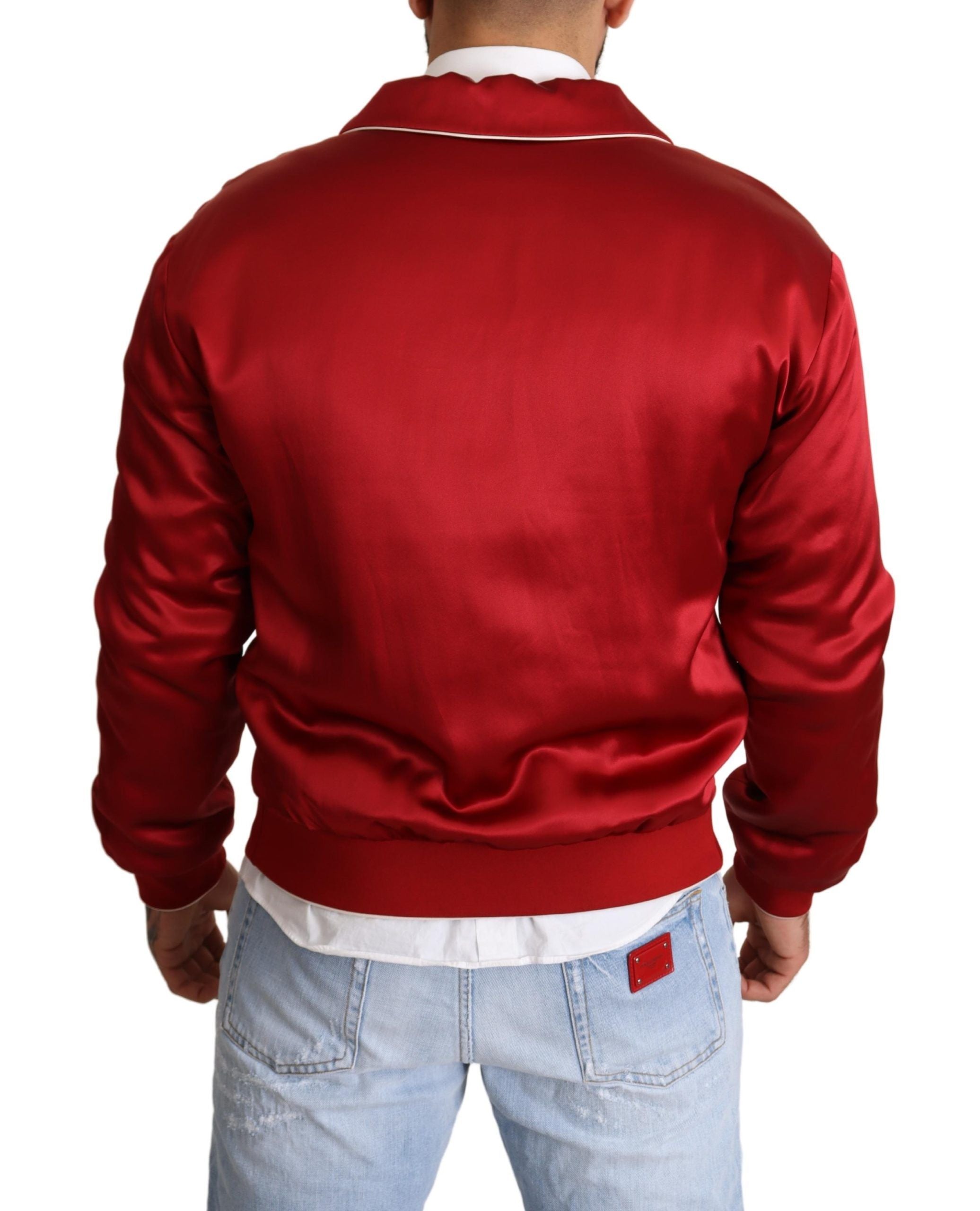 Dolce &amp; Gabbana Πολυτελές Silk Red Bomber Jacket