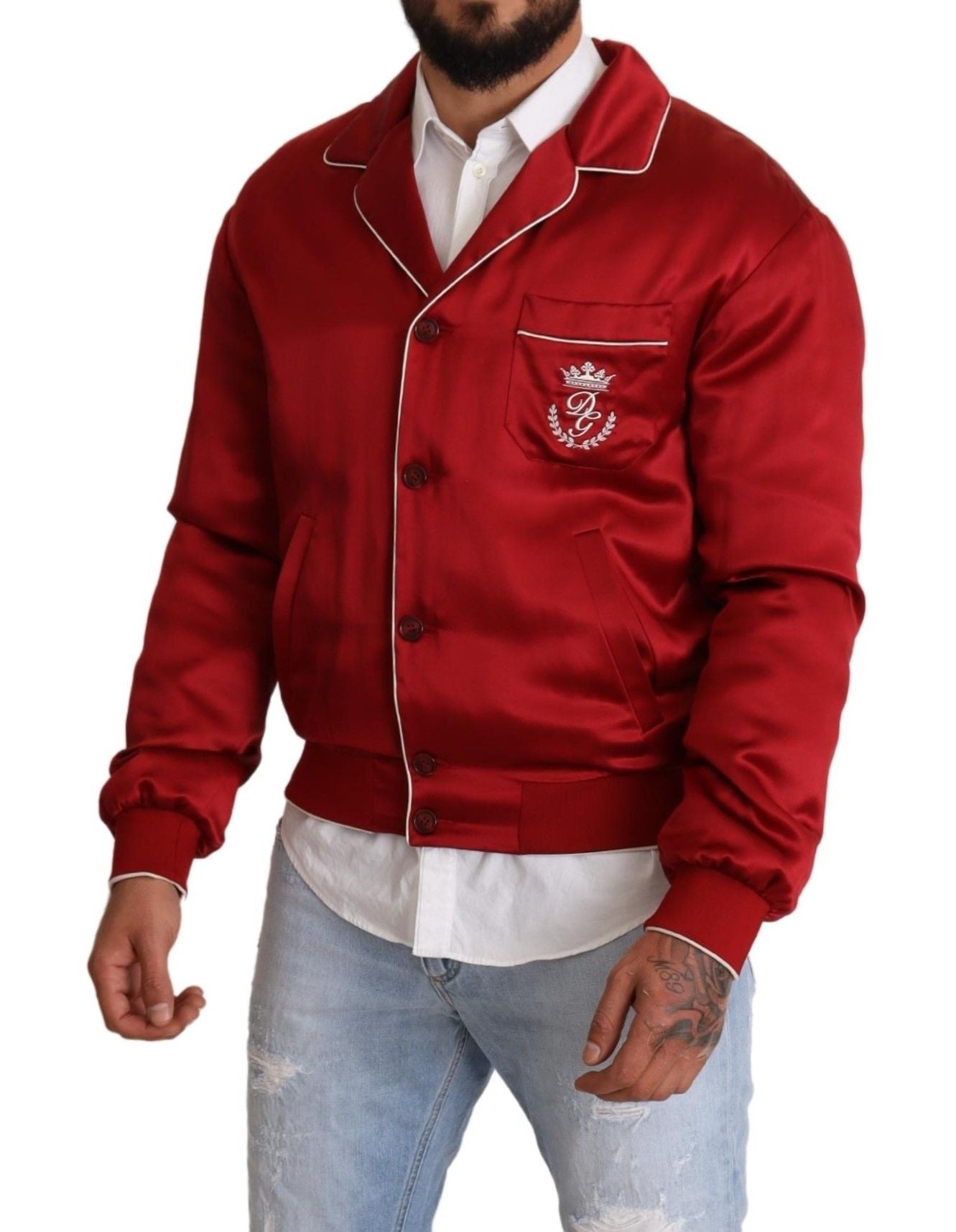 Dolce &amp; Gabbana Πολυτελές Silk Red Bomber Jacket