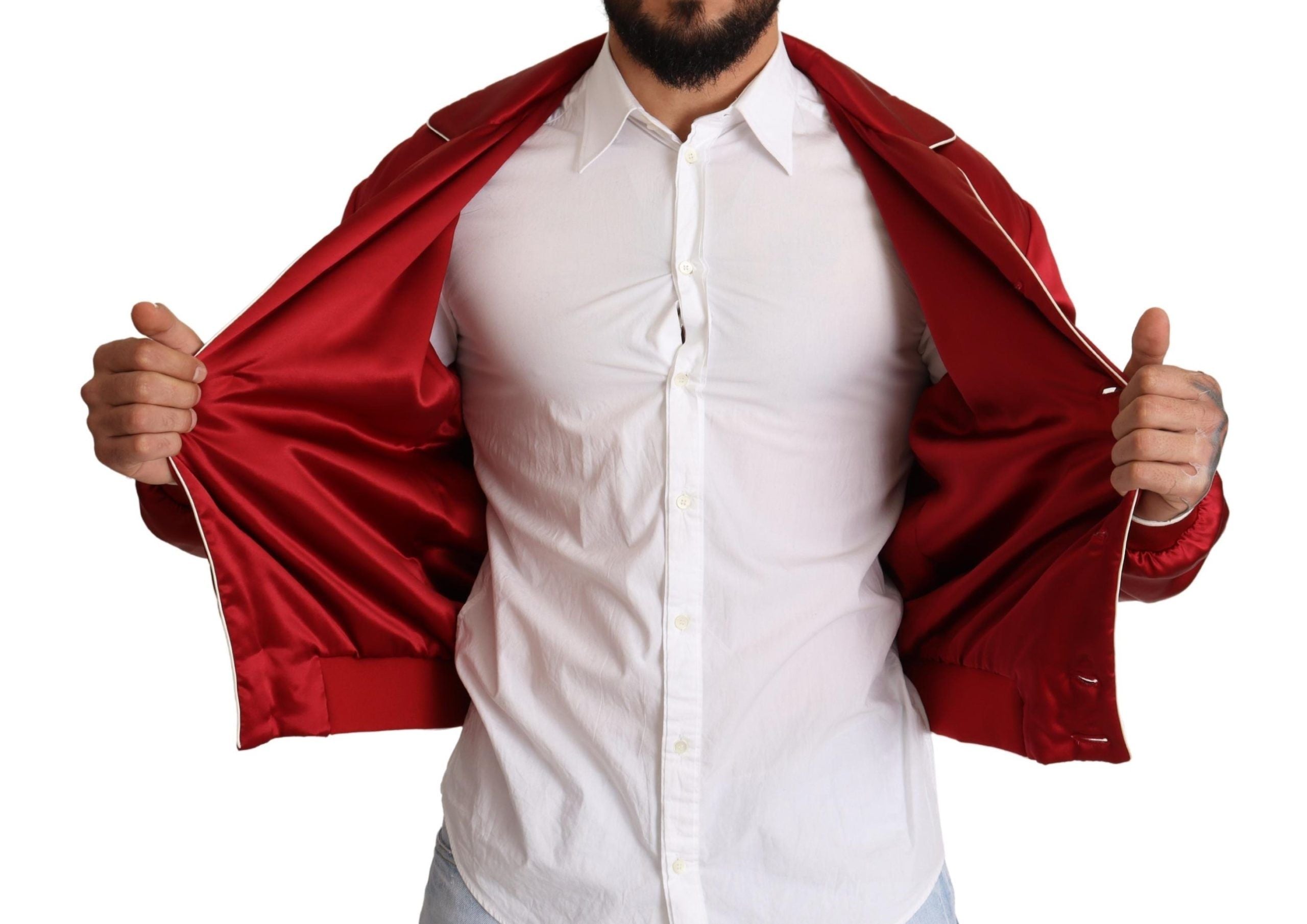 Dolce &amp; Gabbana Πολυτελές Silk Red Bomber Jacket