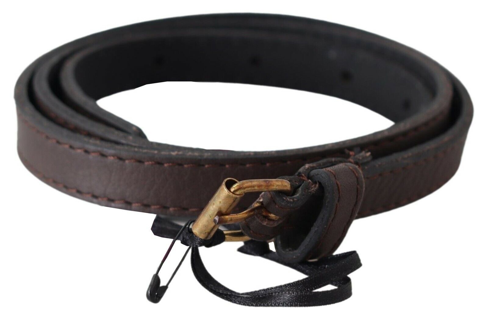 MILA SCHÖN Elegant Brown Leather Fashion Belt with Gold-Tone Buckle