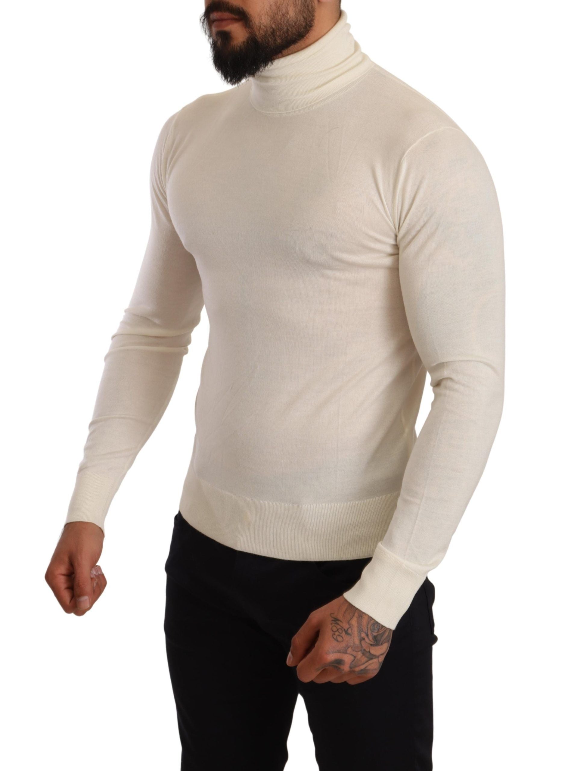 Πουλόβερ Dolce &amp; Gabbana Ivory Cashmere-Silk Blend Turtlenneck