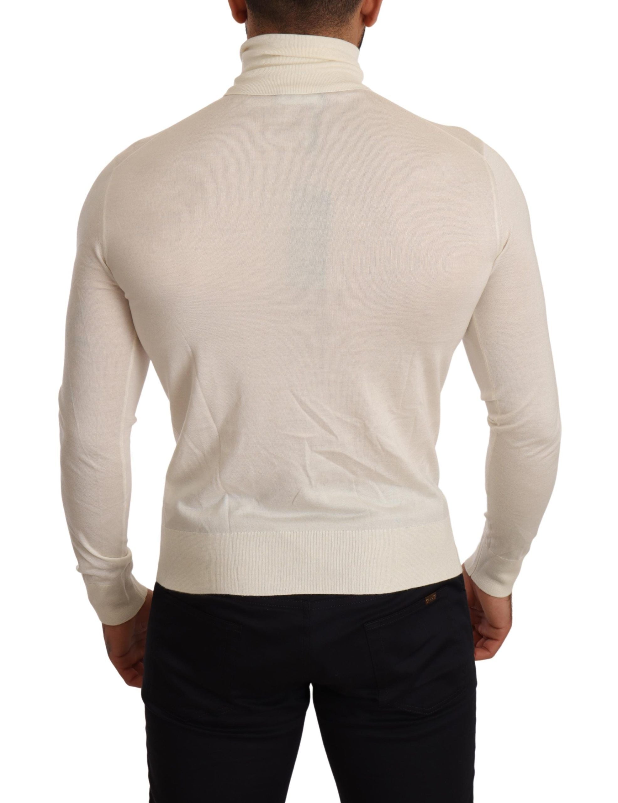 Πουλόβερ Dolce &amp; Gabbana Ivory Cashmere-Silk Blend Turtlenneck