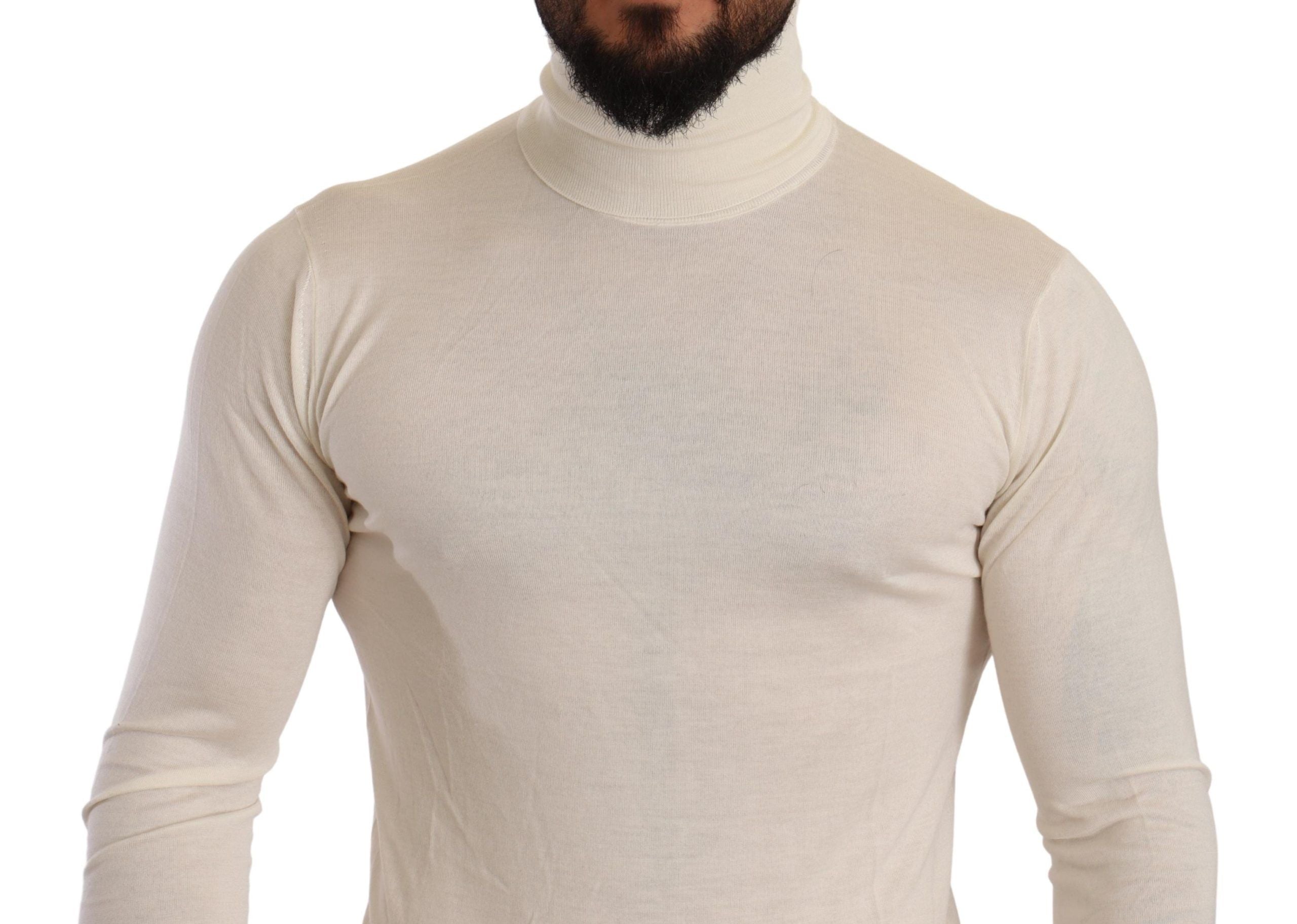 Πουλόβερ Dolce &amp; Gabbana Ivory Cashmere-Silk Blend Turtlenneck