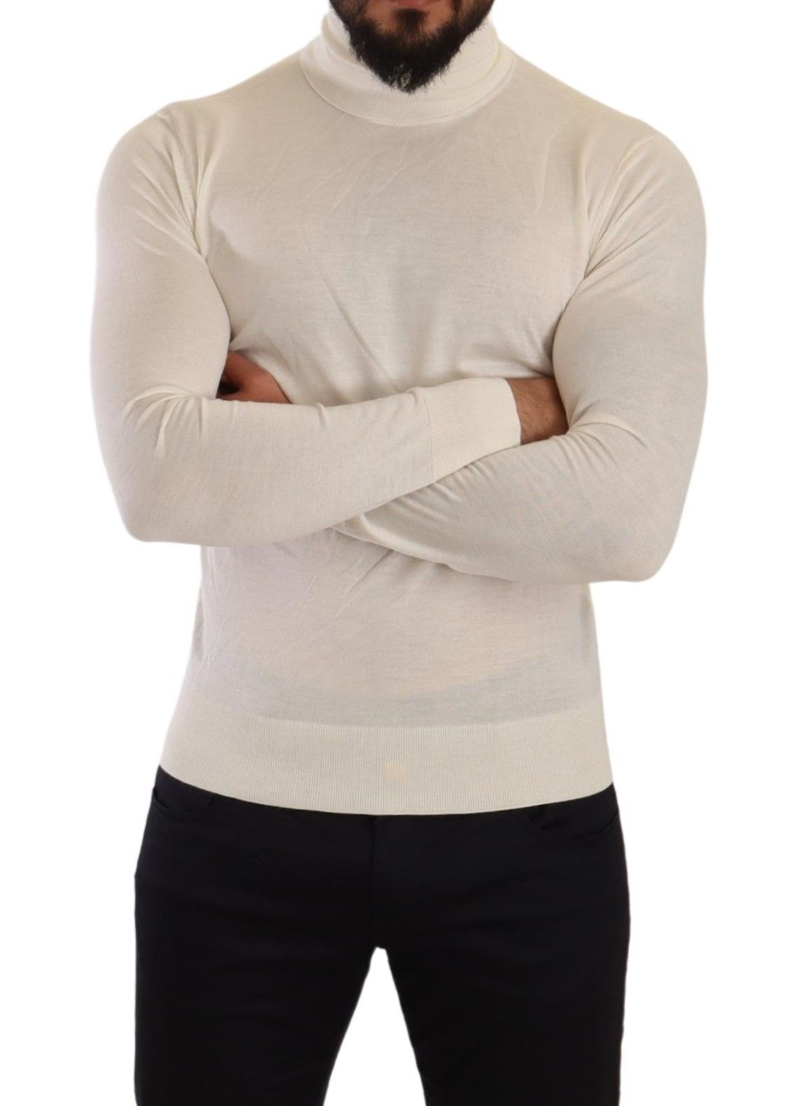 Πουλόβερ Dolce &amp; Gabbana Ivory Cashmere-Silk Blend Turtlenneck