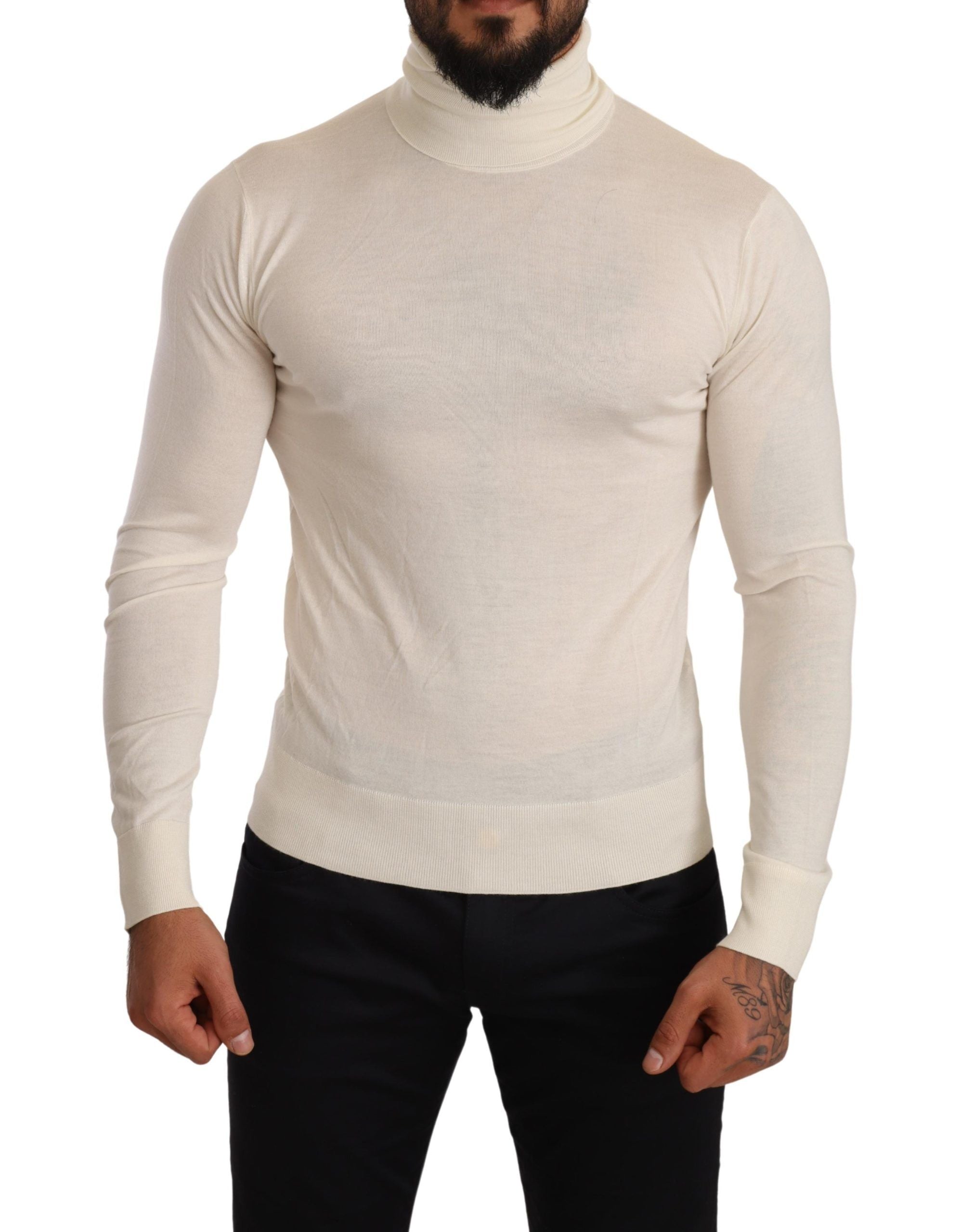 Πουλόβερ Dolce &amp; Gabbana Ivory Cashmere-Silk Blend Turtlenneck