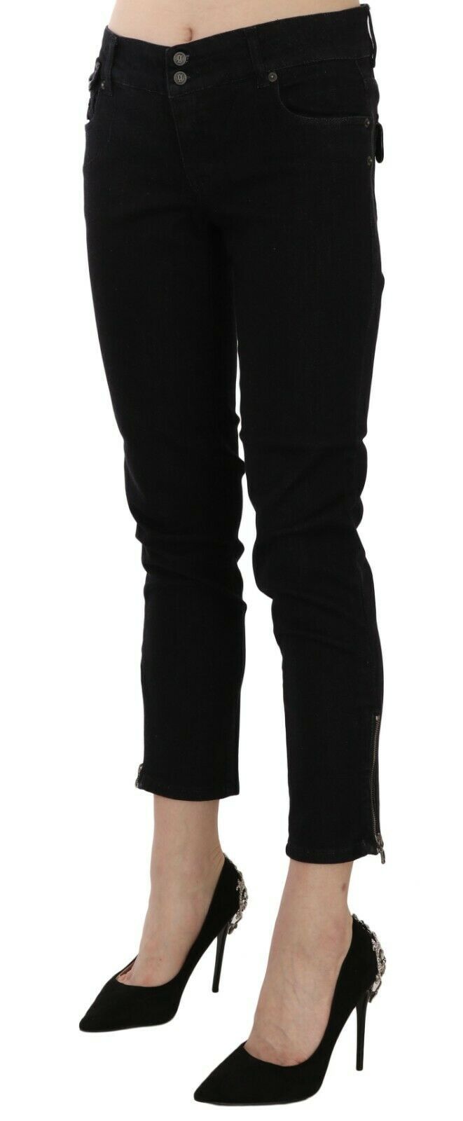 John Galliano Chic Black Mid Waist Slim Cropped Jeans