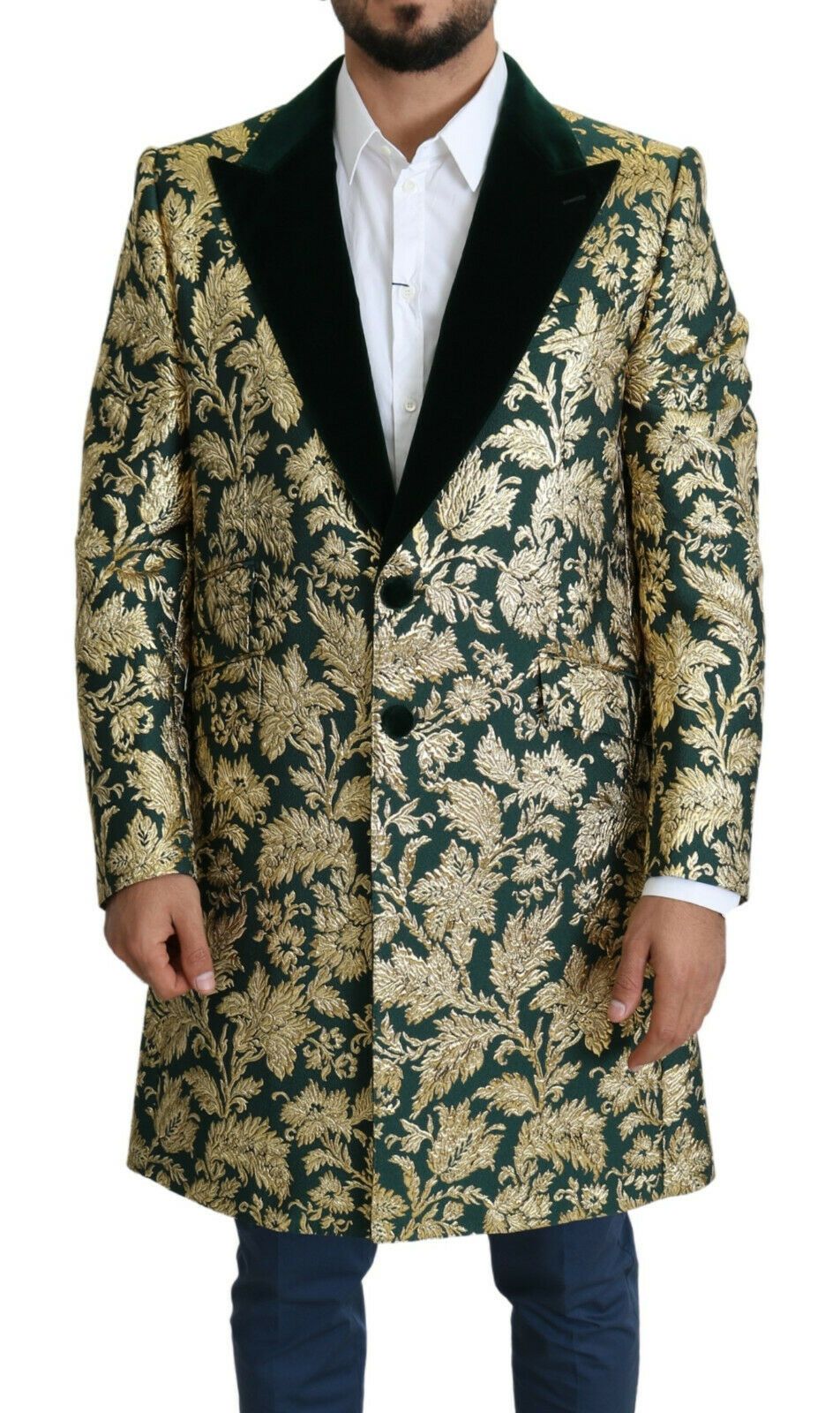 Dolce &amp; Gabbana Elegant Gold Green Jacquard Jacket Sicilia