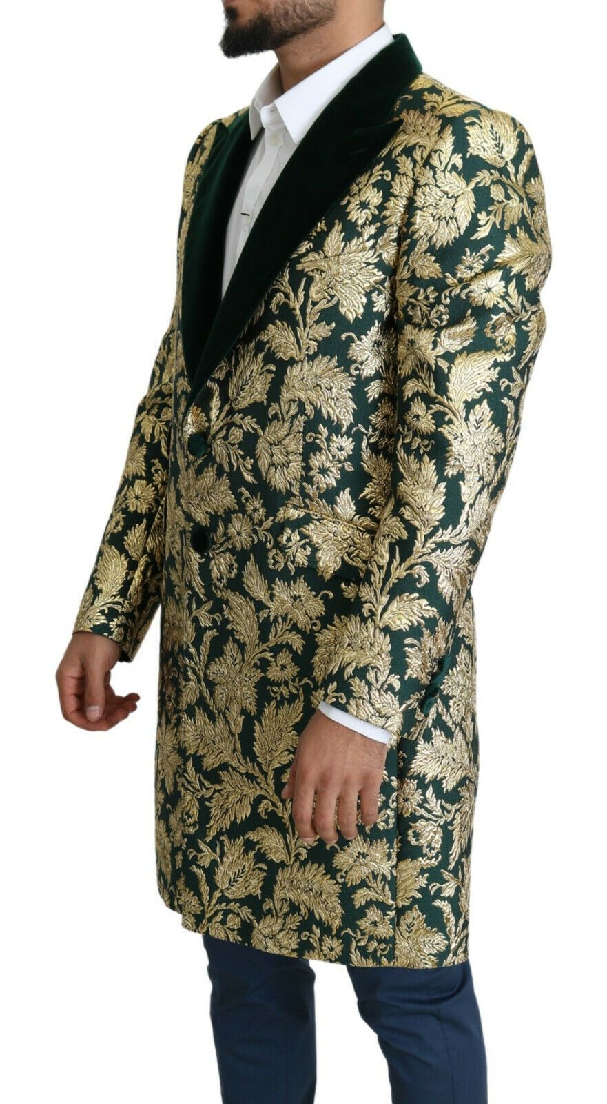 Dolce &amp; Gabbana Elegant Gold Green Jacquard Jacket Sicilia