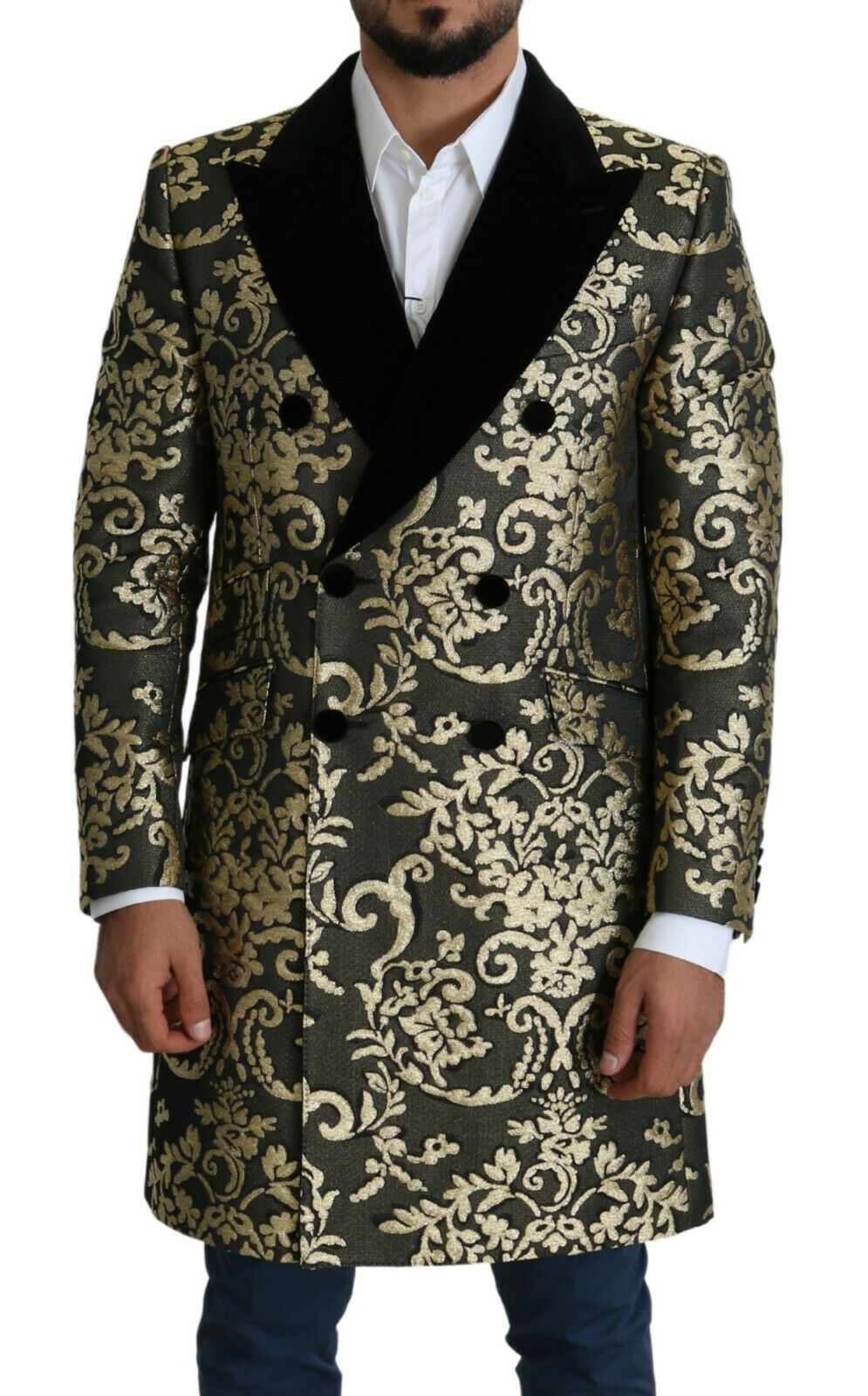 Παλτό Dolce &amp; Gabbana Gold Black Sicilia Jacquard με διπλό στήθος