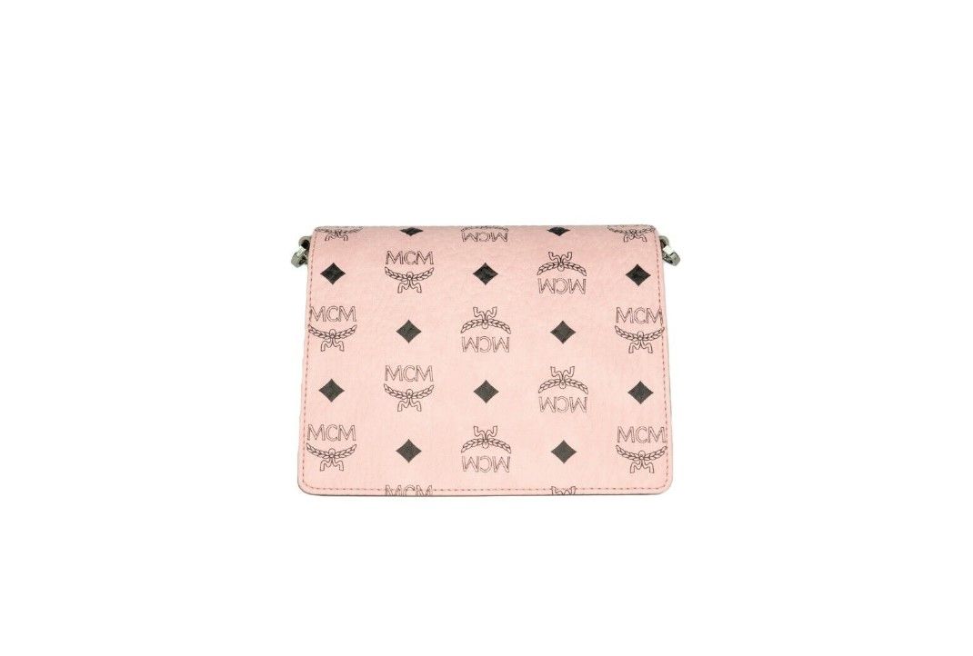 MCM Signature Soft Pink Diamond Logo Δερμάτινο Mini Flap Lock Crossbody τσάντα