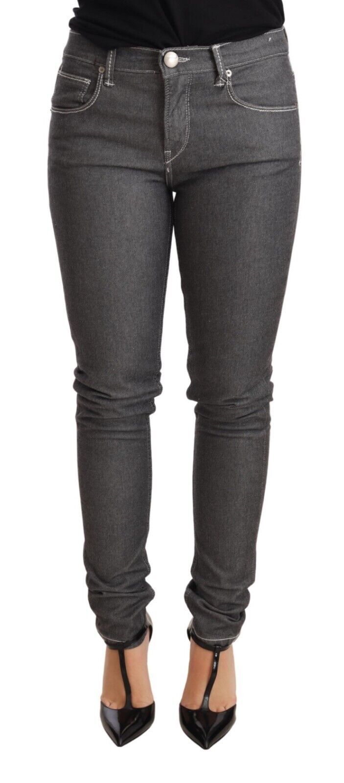 Acht Elegant Grey Skinny Jeans με μέση μέση