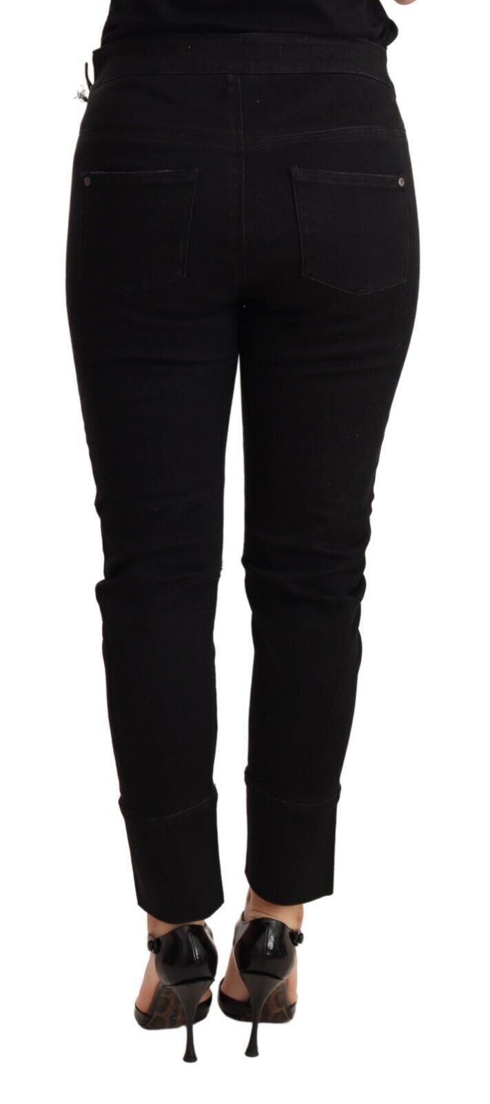 Ermanno Scervino Chic Low Waist Skinny Black Cotton Trousers